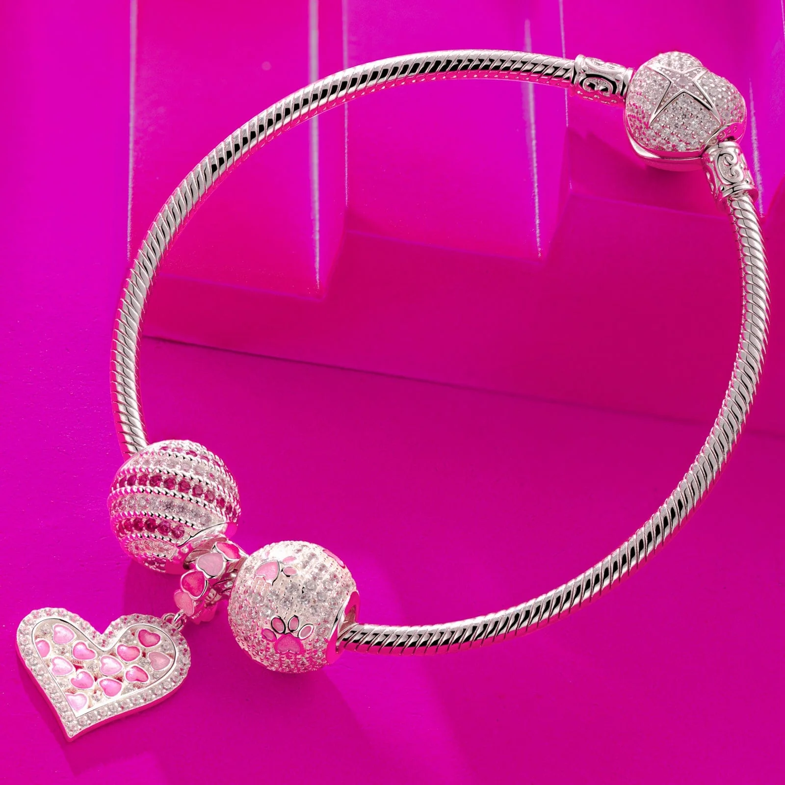 Love is Coming Tarnish-resistant Silver Dangle Charms With Enamel In White Gold Plated - Image 3