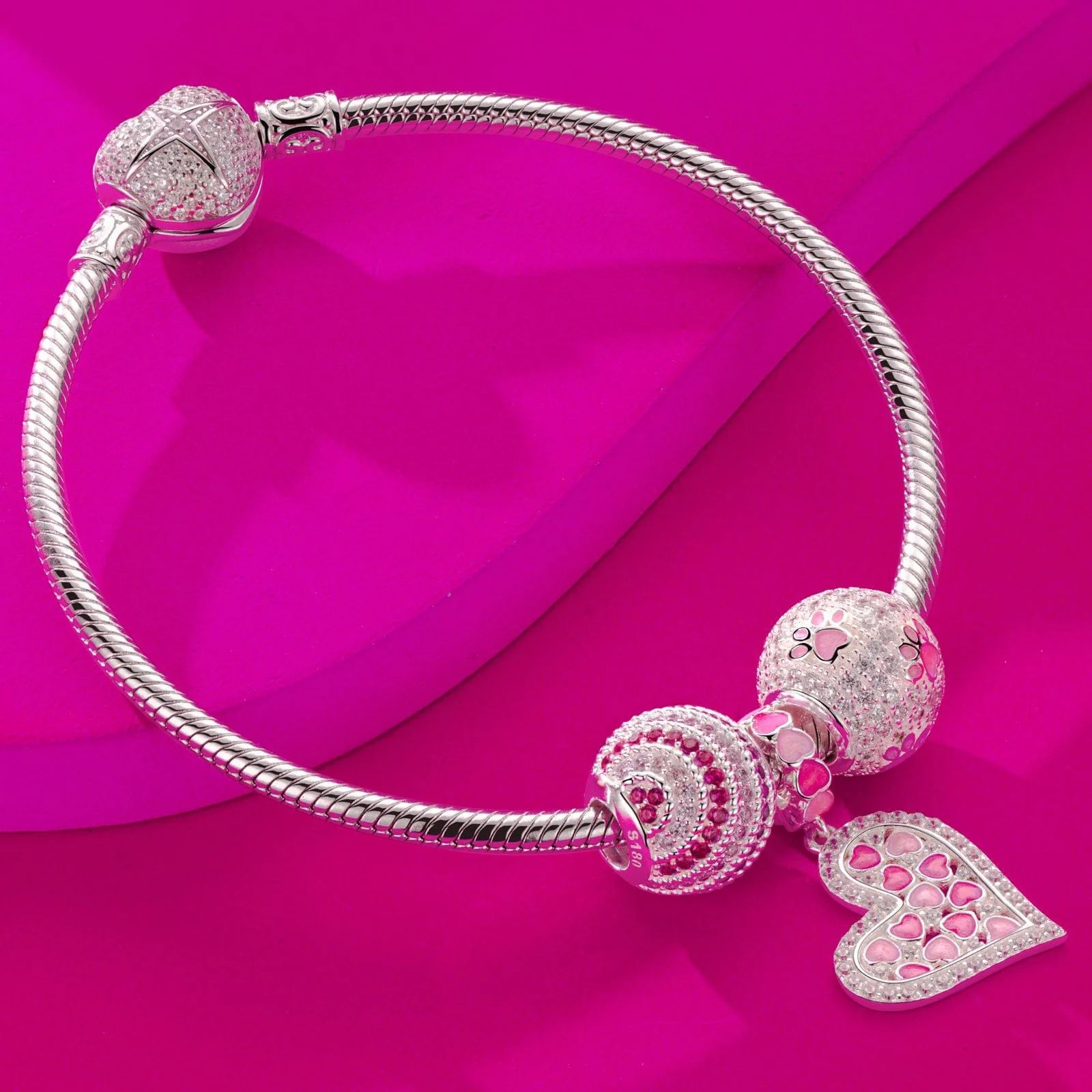 Love is Coming Tarnish-resistant Silver Dangle Charms With Enamel In White Gold Plated - Image 4