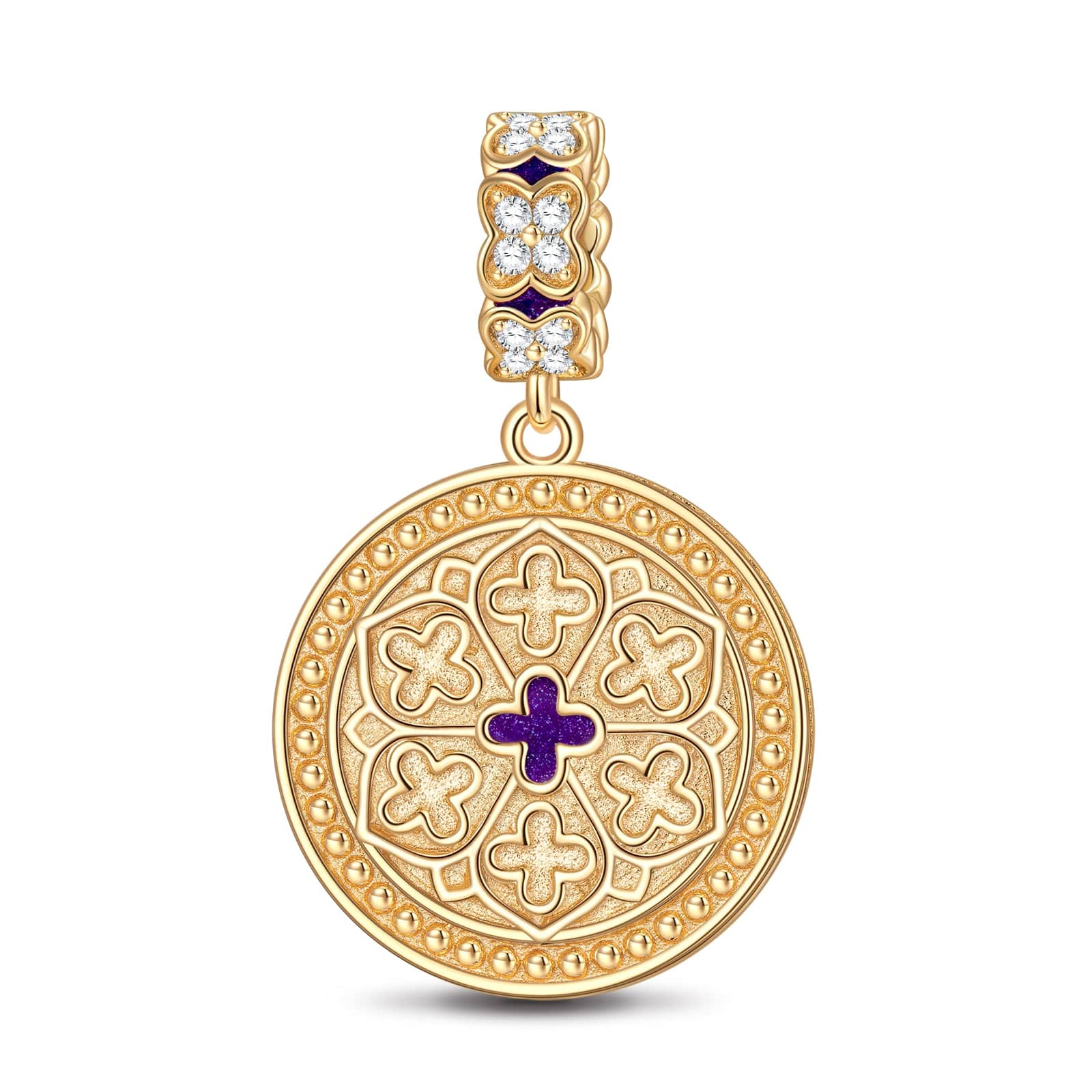 Lucky Clover Tarnish-resistant Silver Dangle Charms With Enamel In 14K Gold Plated - Image 2
