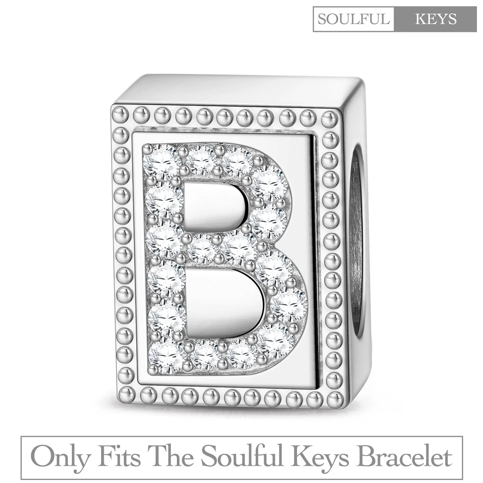 Letter B Tarnish-resistant Silver Rectangular Charms In White Gold Plated