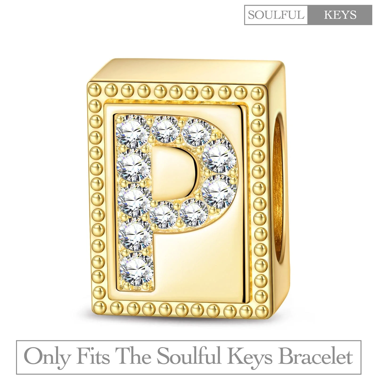 Letter P Tarnish-resistant Silver Rectangular Charms In 14K Gold Plated