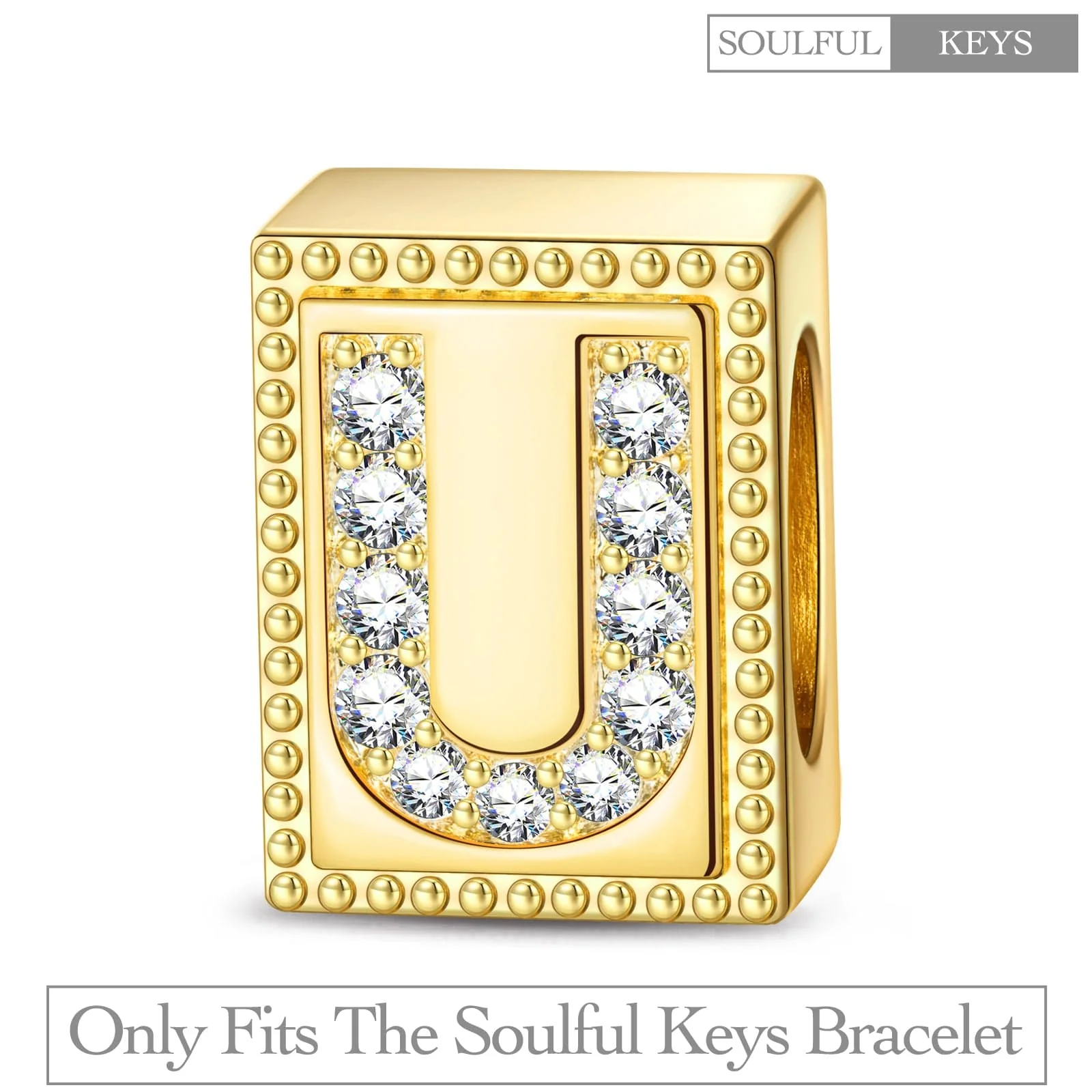 Letter U Tarnish-resistant Silver Rectangular Charms In 14K Gold Plated