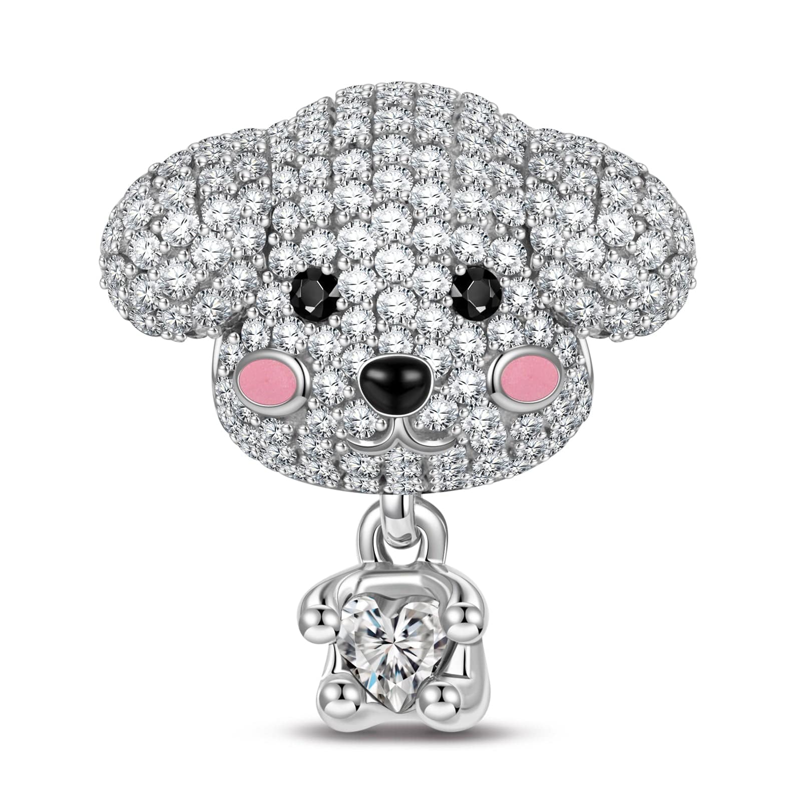 Teddy Baby Tarnish-resistant Silver Animal Dangle Charms With Enamel In White Gold Plated - Heartful Hugs Collection