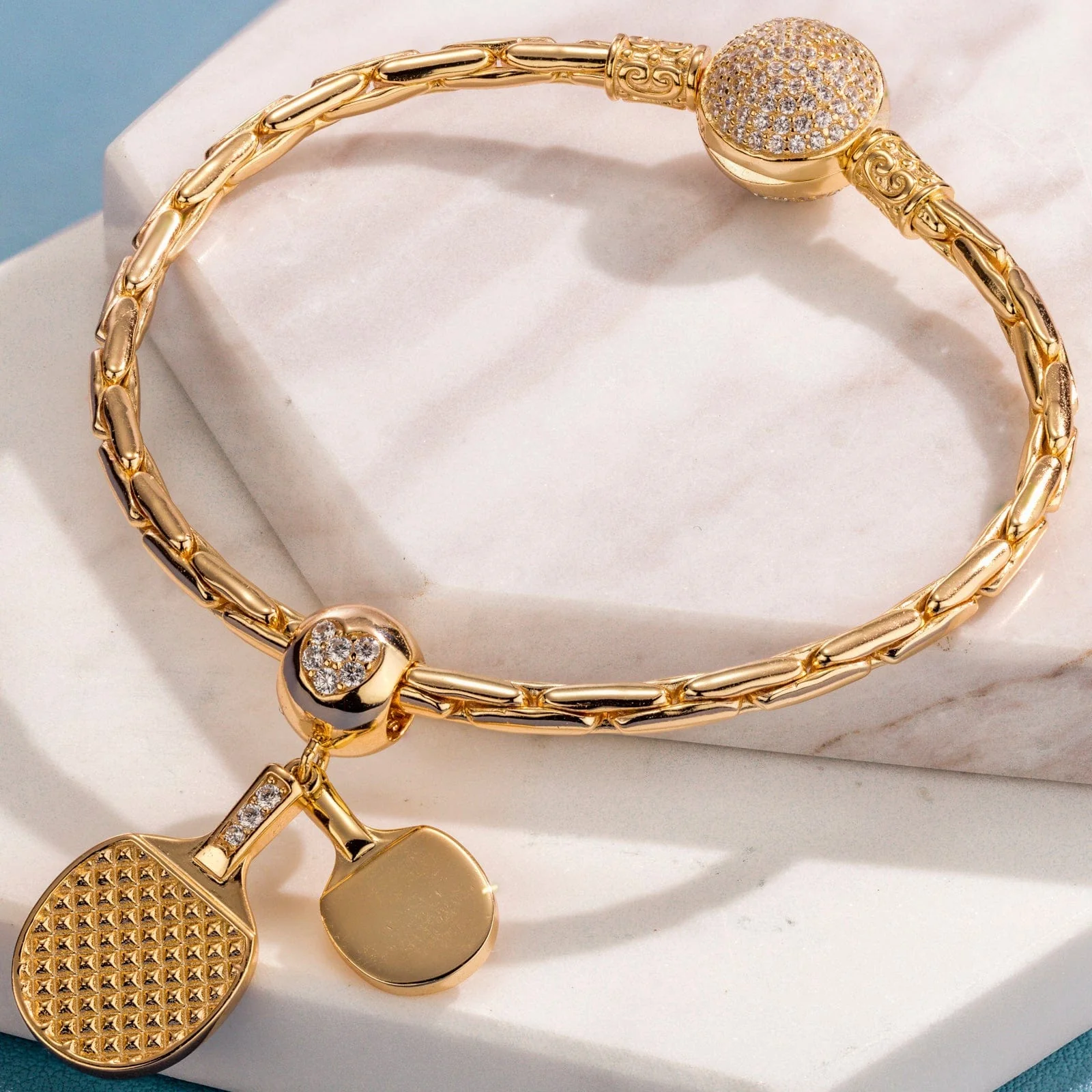Table Tennis Tarnish-resistant Silver Dangle Charms In 14K Gold Plated - Image 2