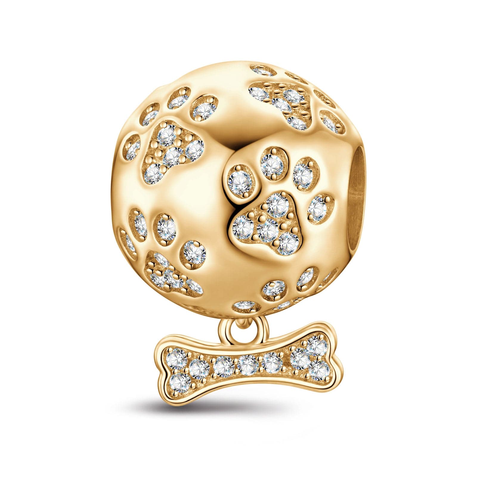 Pawprints and Bones Tarnish-resistant Silver Dangle Charms In 14K Gold Plated