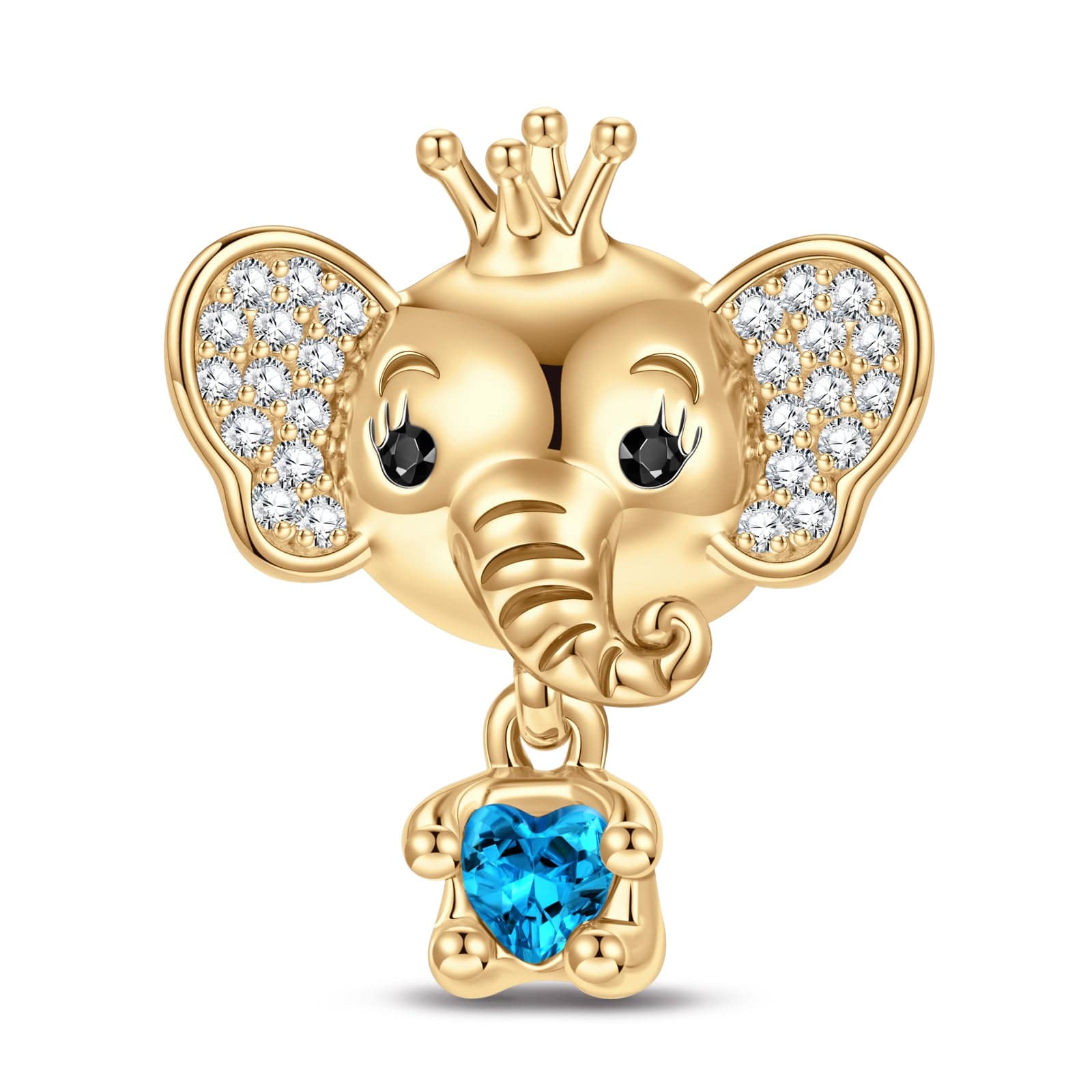 Elephant Queen Tarnish-resistant Silver Animal Dangle Charms In 14K Gold Plated - Heartful Hugs Collection