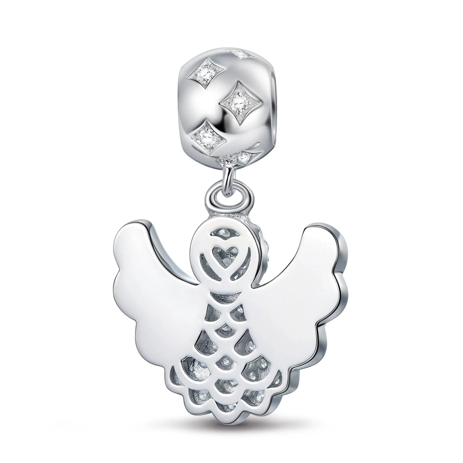 Little Dancing Angel Tarnish-resistant Silver Dangle Charms With Enamel In White Gold Plated - Image 2