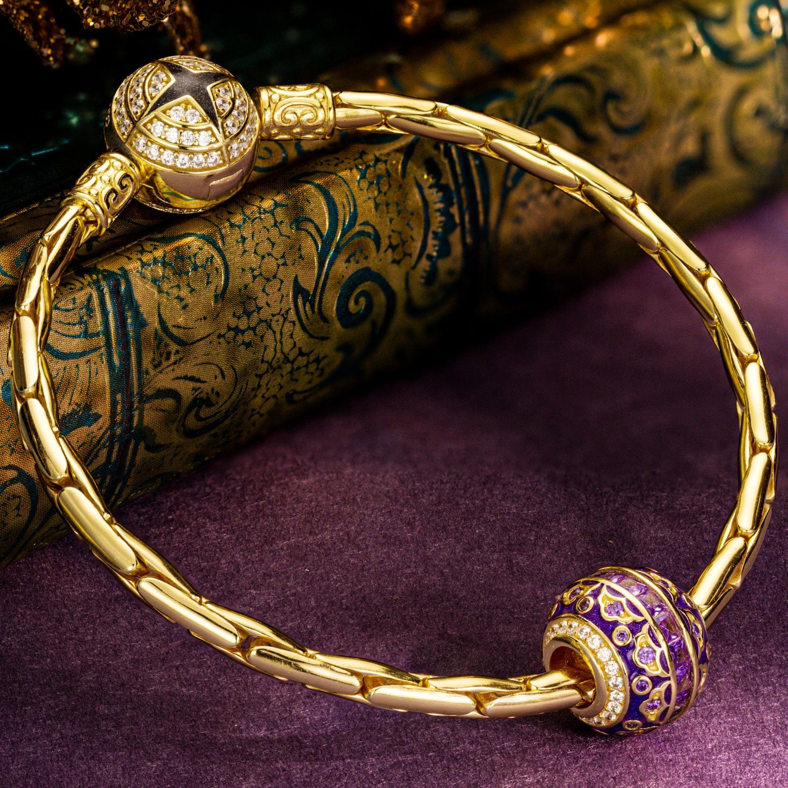 Blooming Flower and River Tarnish-resistant Silver Charms With Enamel In 14K Gold Plated - Image 2