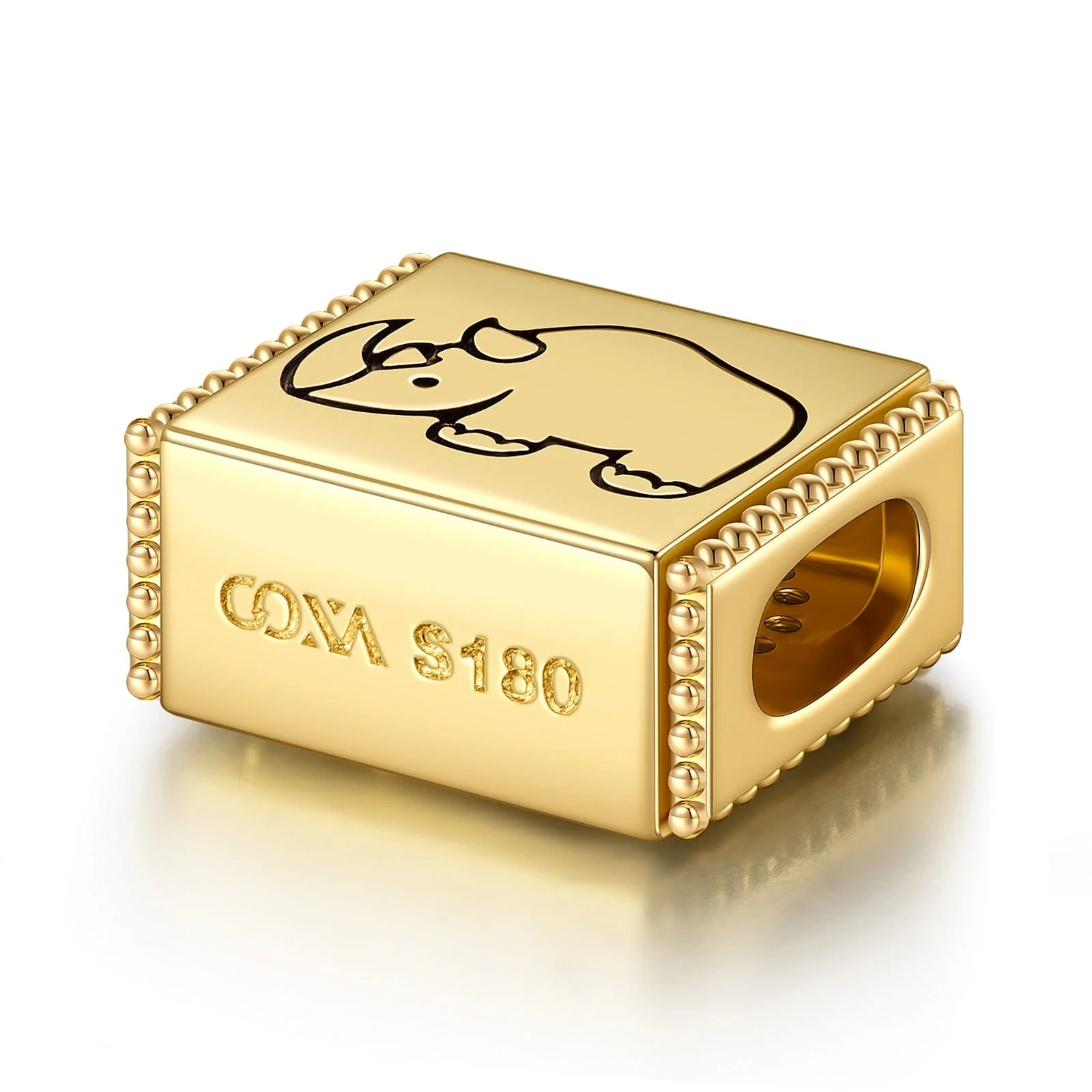 Majestic Rhinoceros Tarnish-resistant Silver Rectangular Charms In 14K Gold Plated - Image 2
