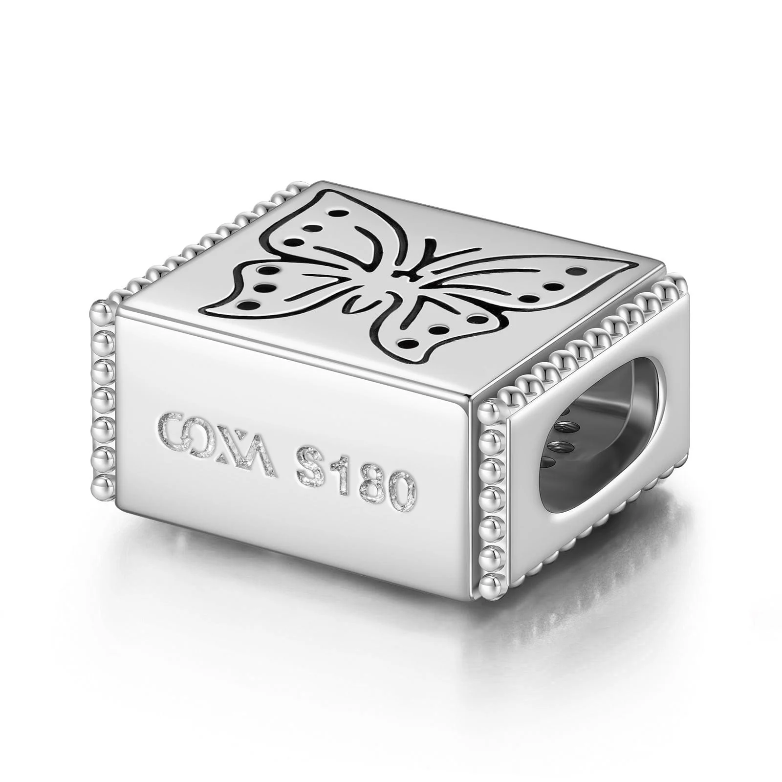 Fluttering Butterfly Tarnish-resistant Silver Rectangular Charms In White Gold Plated - Image 2