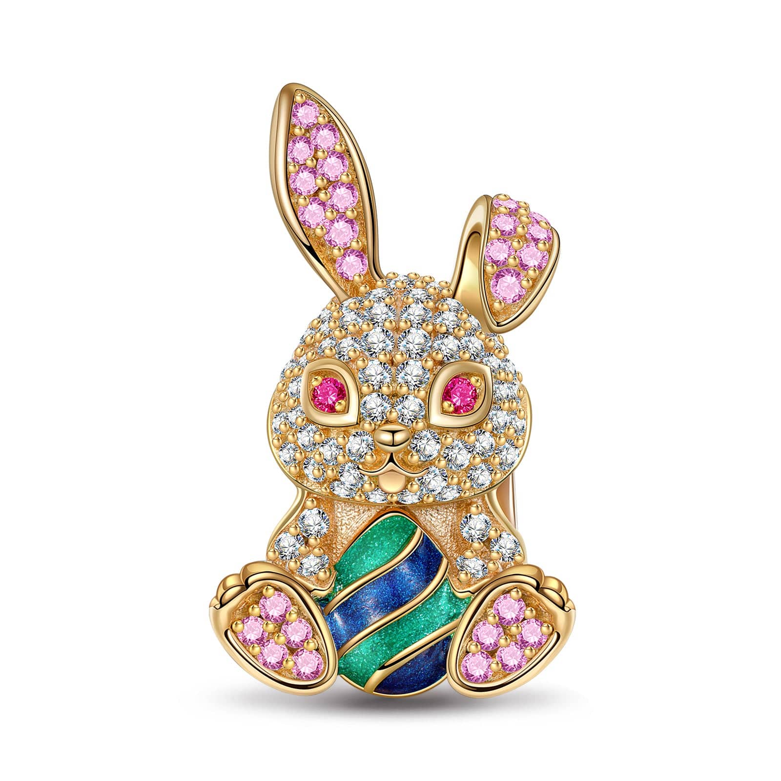Shining Easter Bunny Tarnish-resistant Silver Charms With Enamel In 14K Gold Plated