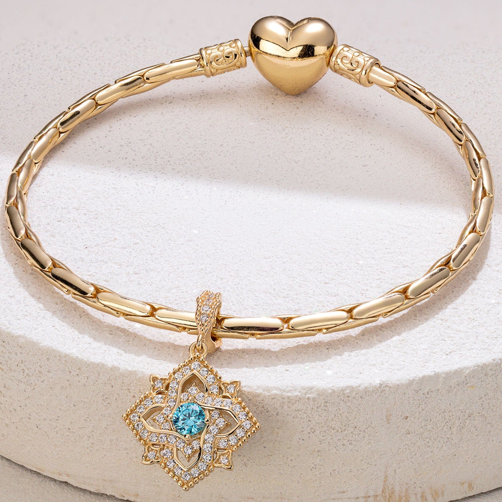 Quatrefoil Rose March Birthstone Tarnish-resistant Silver Dangle Charms In 14K Gold Plated - Image 2