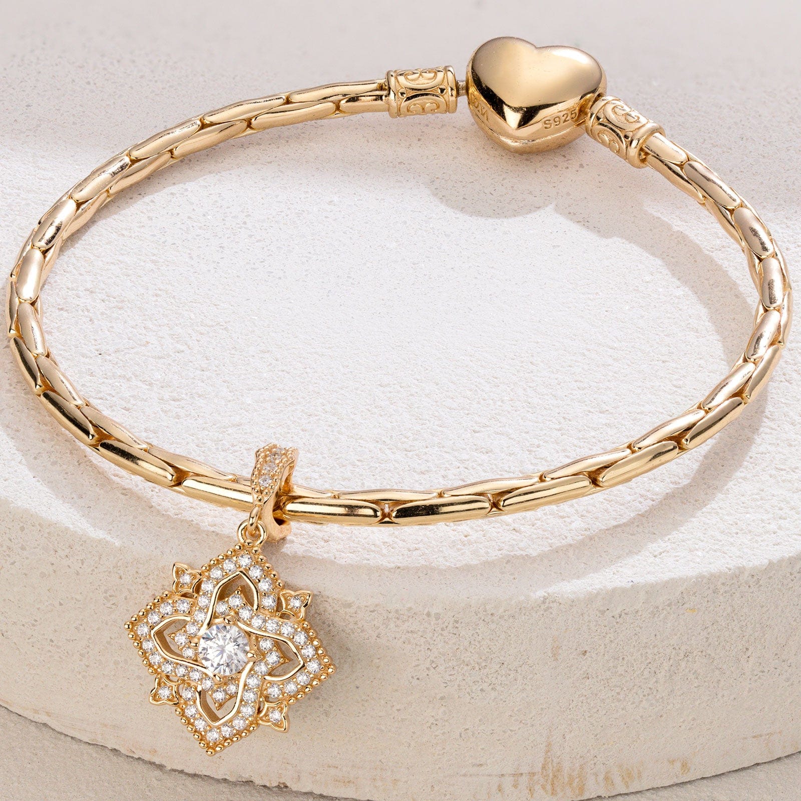 Quatrefoil Rose April Birthstone Tarnish-resistant Silver Dangle Charms In 14K Gold Plated - Image 2