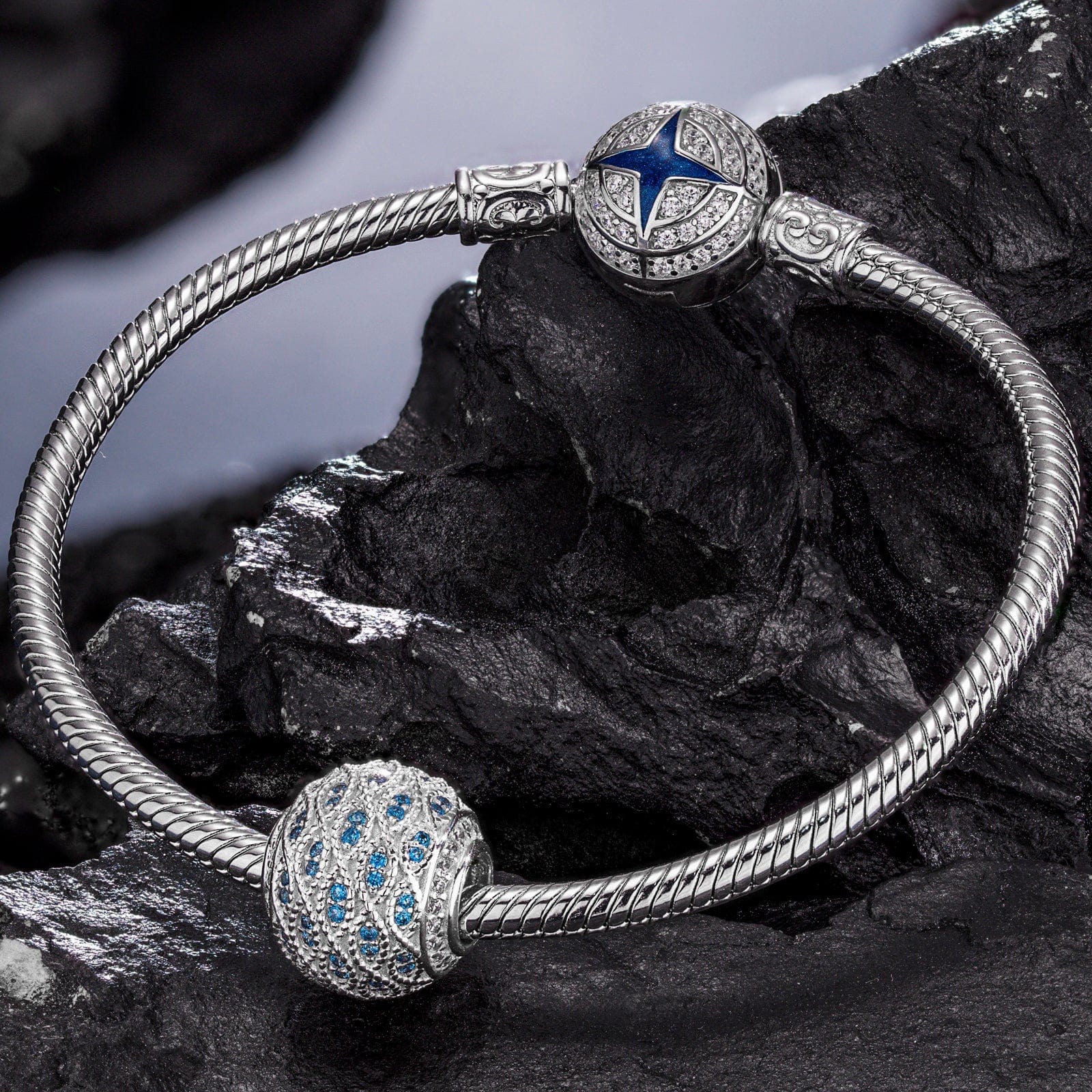 Gentle Waves Tarnish-resistant Silver Charms In White Gold Plated - Image 2