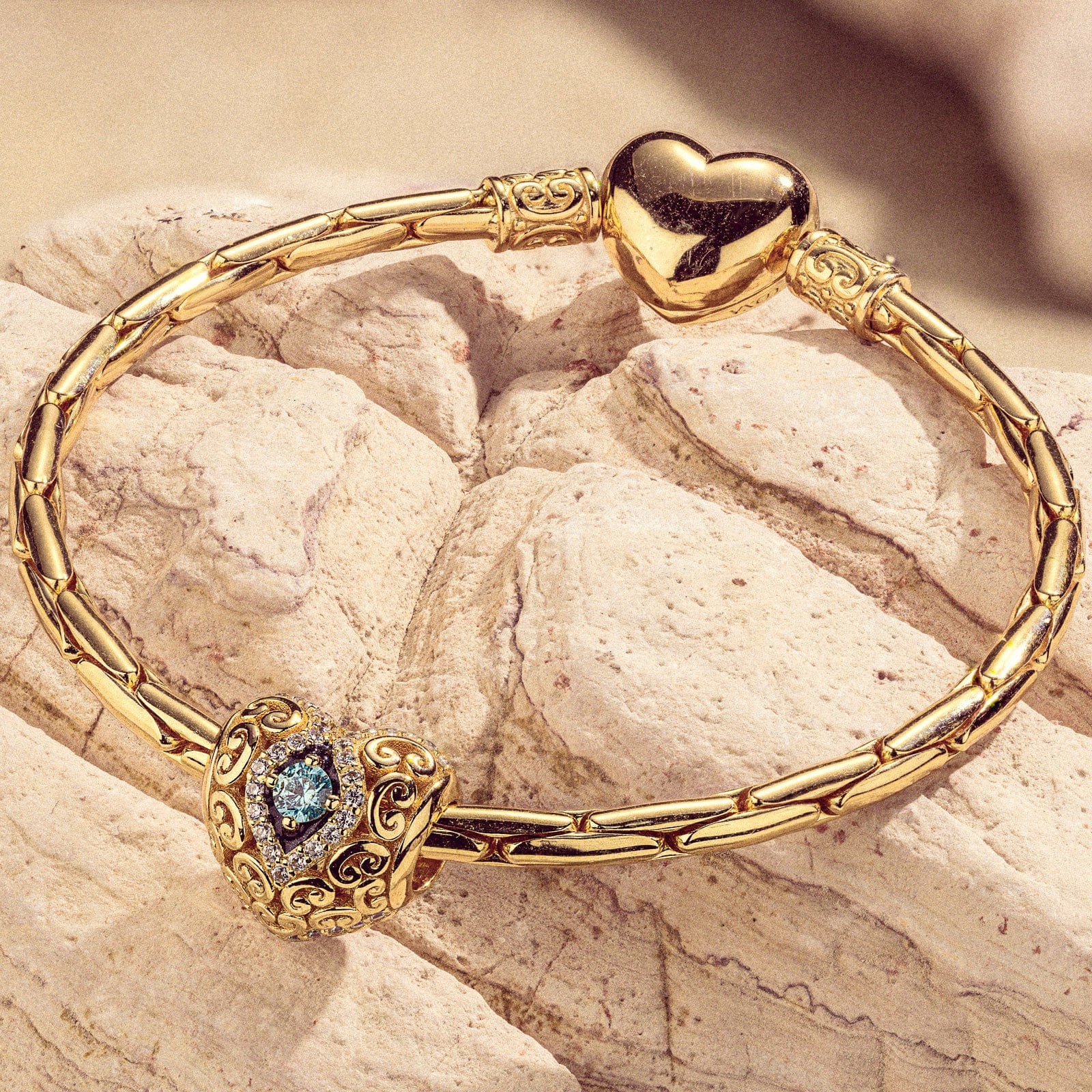 Heart of Grace March Birthstone Tarnish-resistant Silver Charms With Enamel In 14K Gold Plated - Image 3