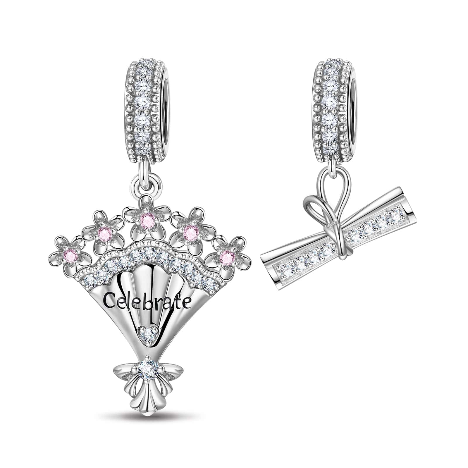 Graduation Bouquet Tarnish-resistant Silver Dangle Charms In White Gold Plated