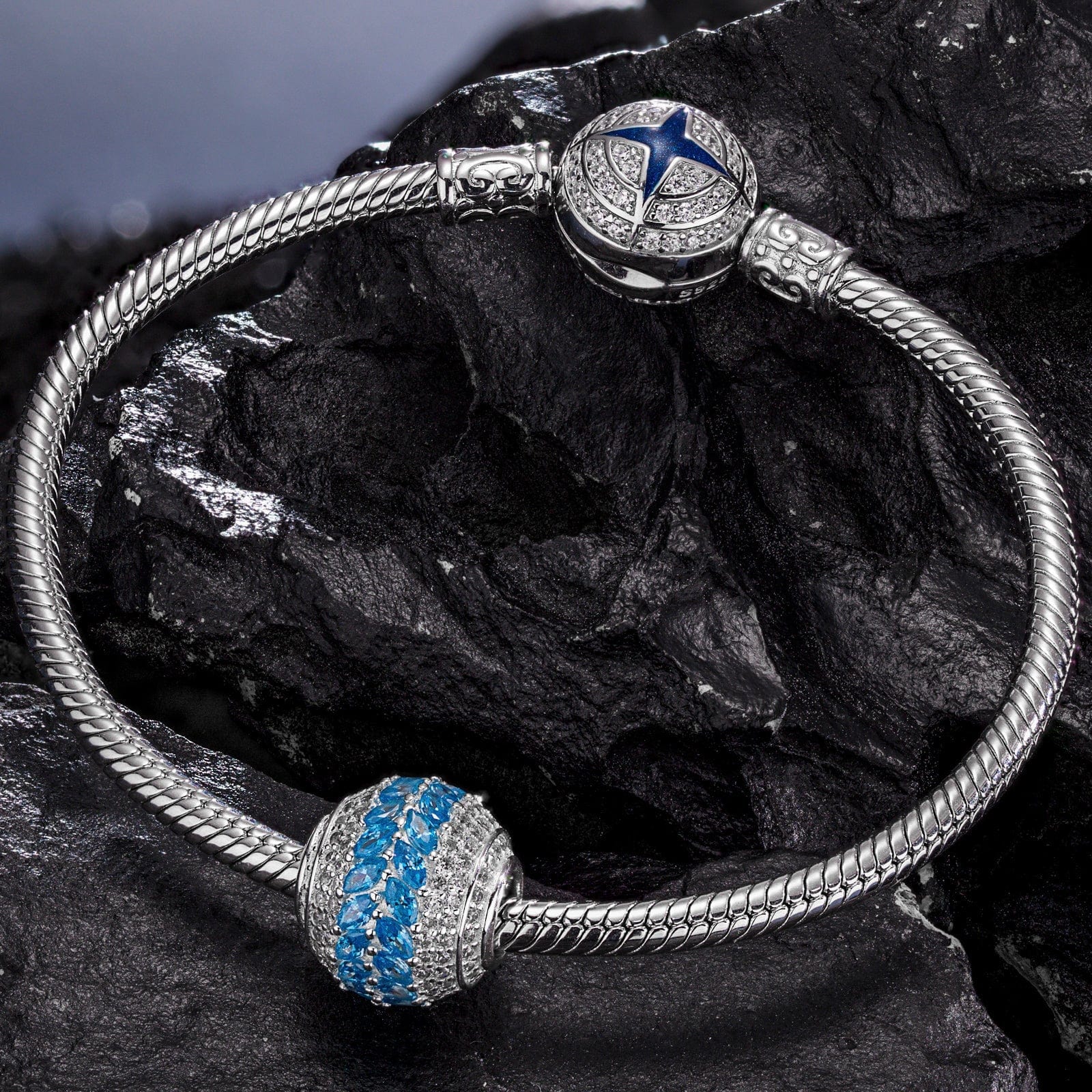 Graceful Waves Tarnish-resistant Silver Charms In White Gold Plated - Image 2