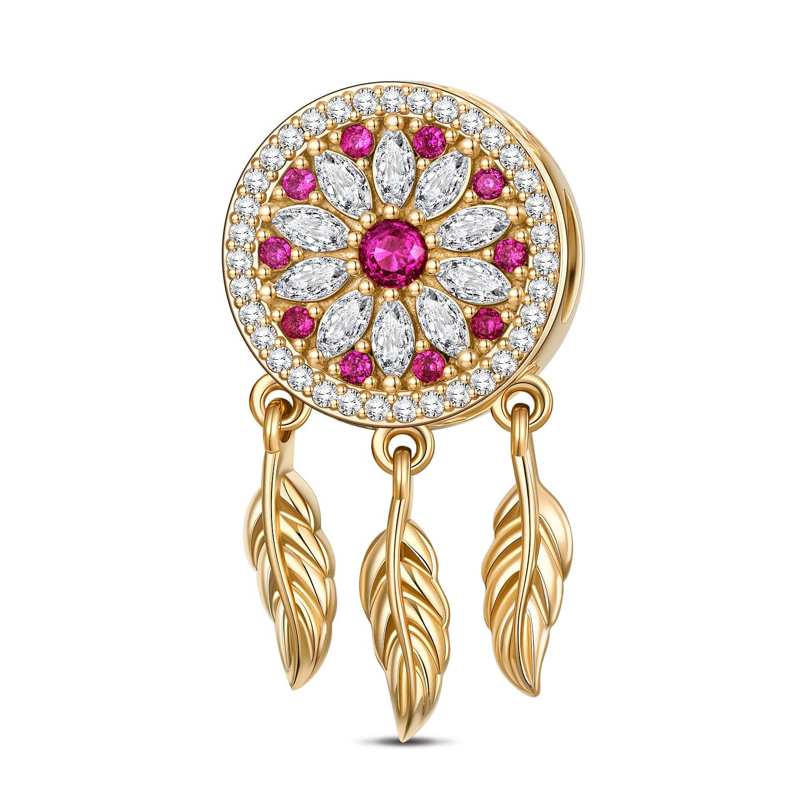 Colorful Dreamcatcher Tarnish-resistant Silver Dangle Charms In 14K Gold Plated