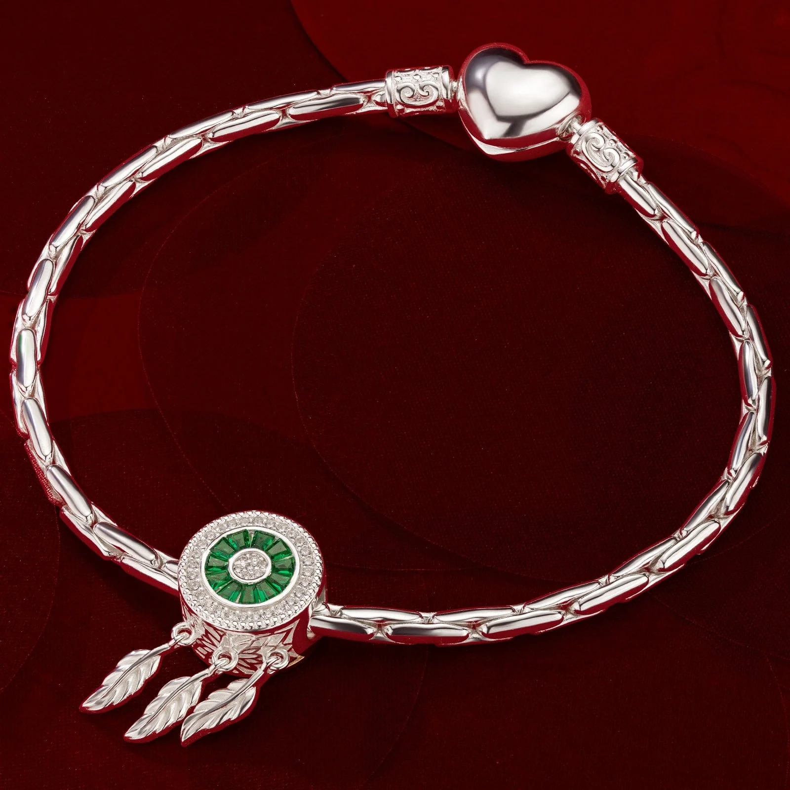 Mystical Dreamcatcher Tarnish-resistant Silver Dangle Charms In White Gold Plated - Image 2