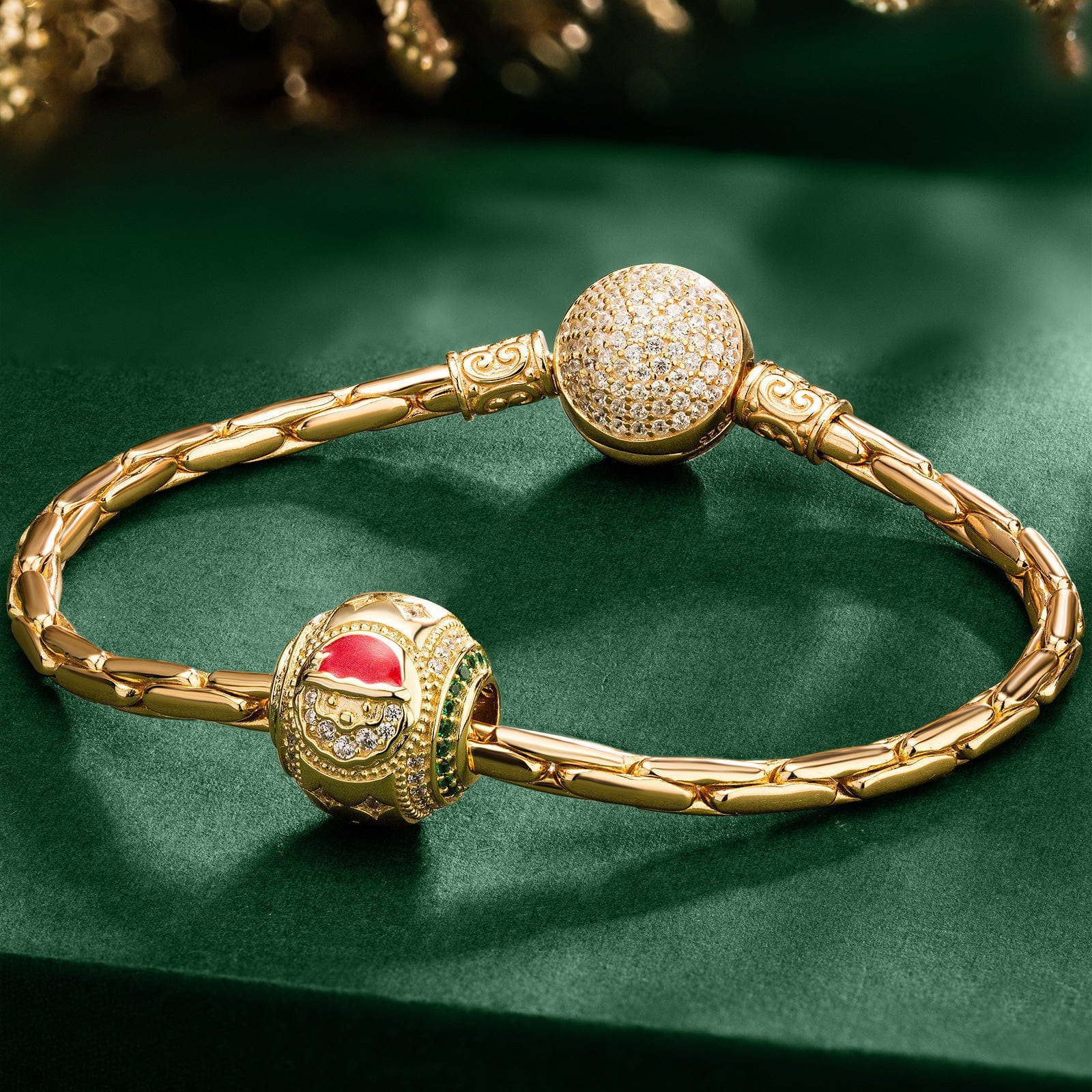 Red-Capped Santa Tarnish-resistant Silver Charms With Enamel In 14K Gold Plated - Image 2
