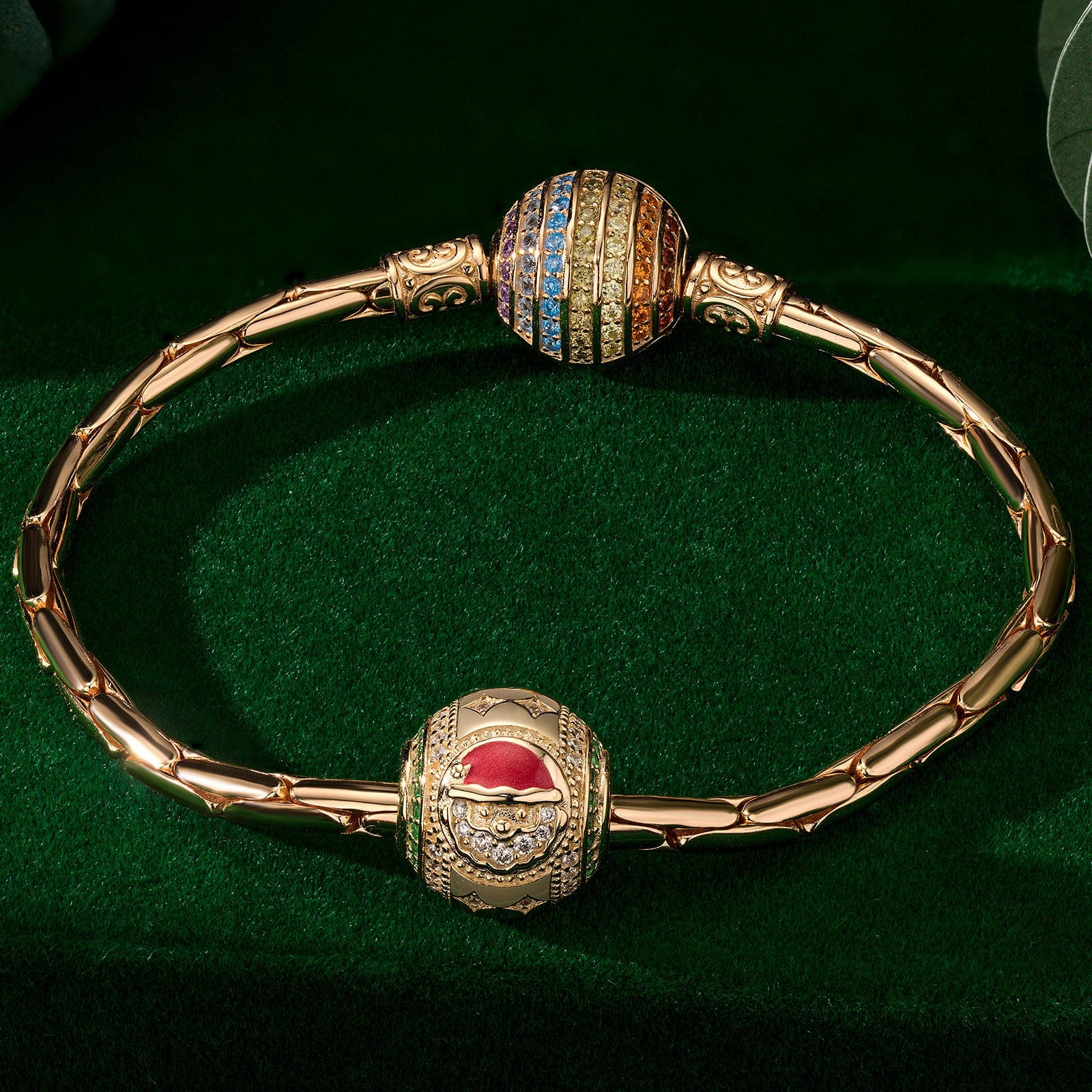Red-Capped Santa Tarnish-resistant Silver Charms With Enamel In 14K Gold Plated - Image 7