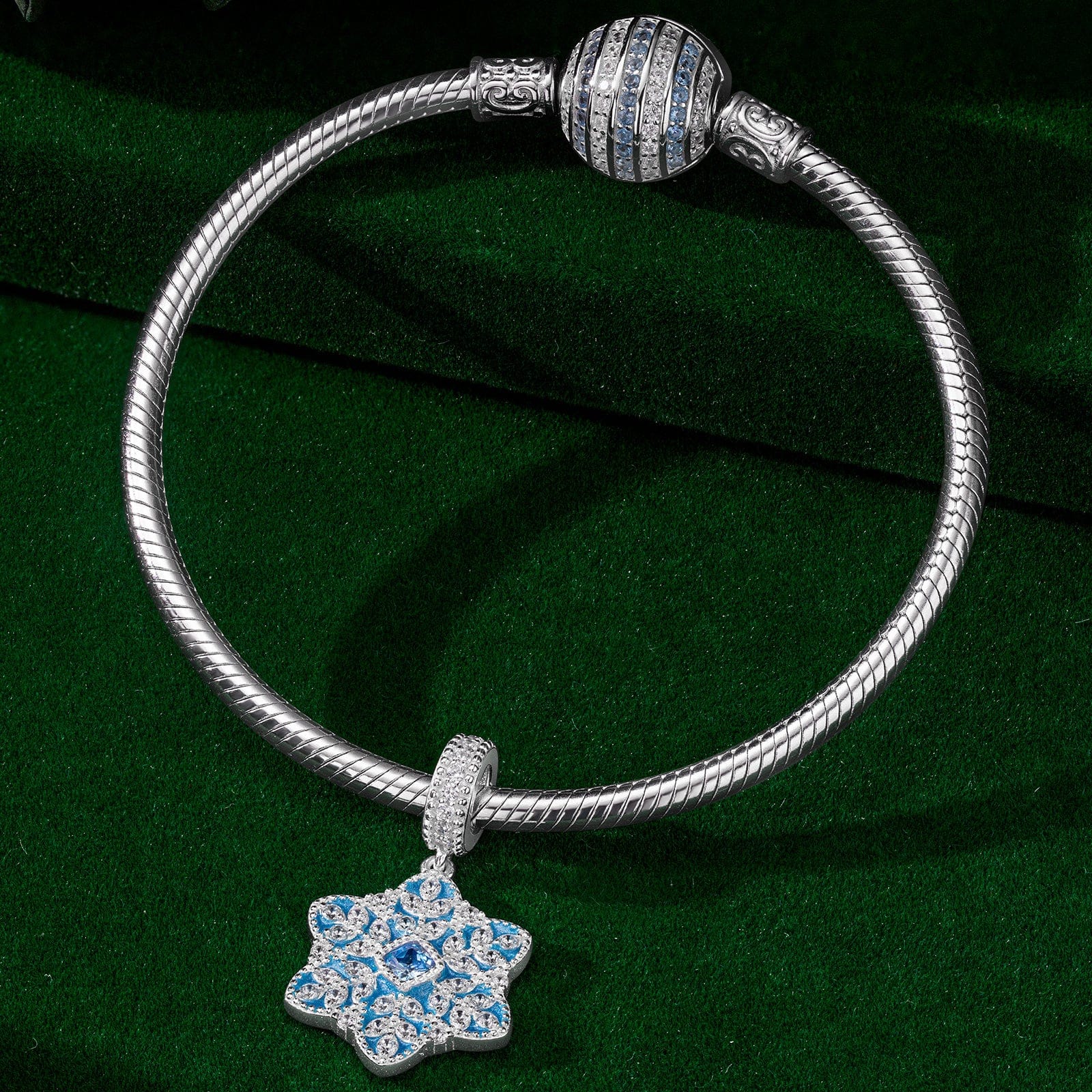 Fluffy Snowflake Tarnish-resistant Silver Charms In White Gold Plated - Image 2