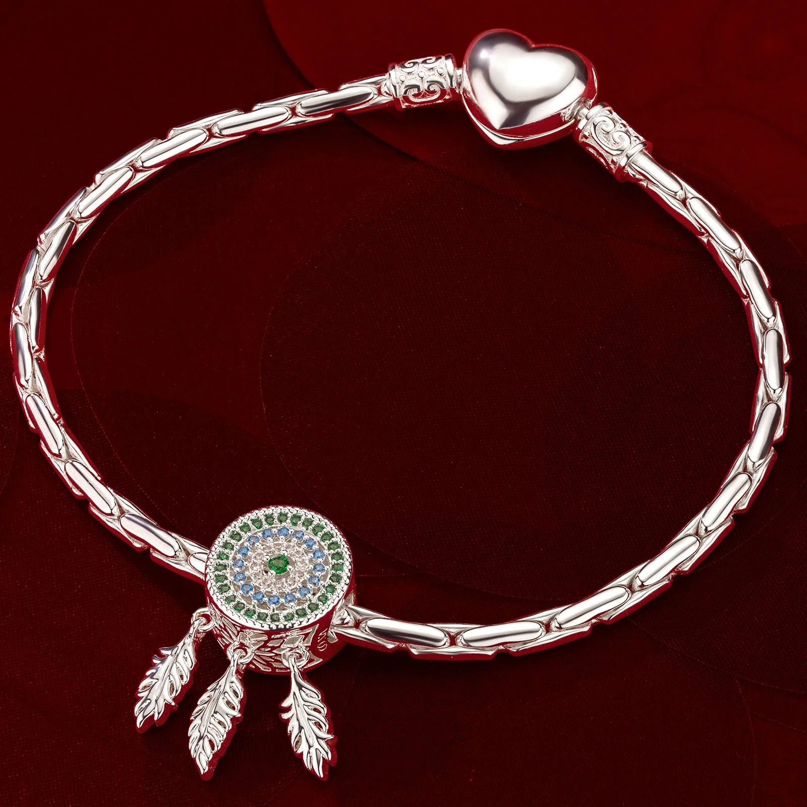 Gorgeous Dreamcatcher Tarnish-resistant Silver Dangle Charms In White Gold Plated - Image 2