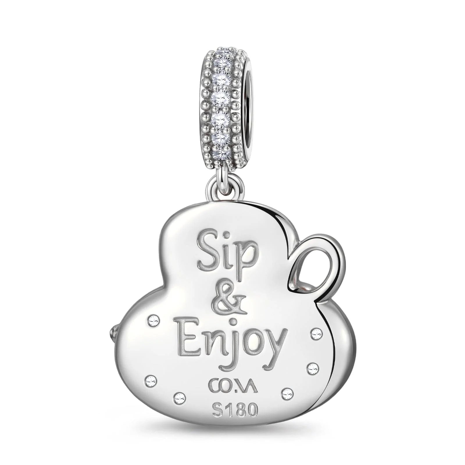 My Coffee Time Tarnish-resistant Silver Dangle Charms With Enamel In White Gold Plated - Image 2