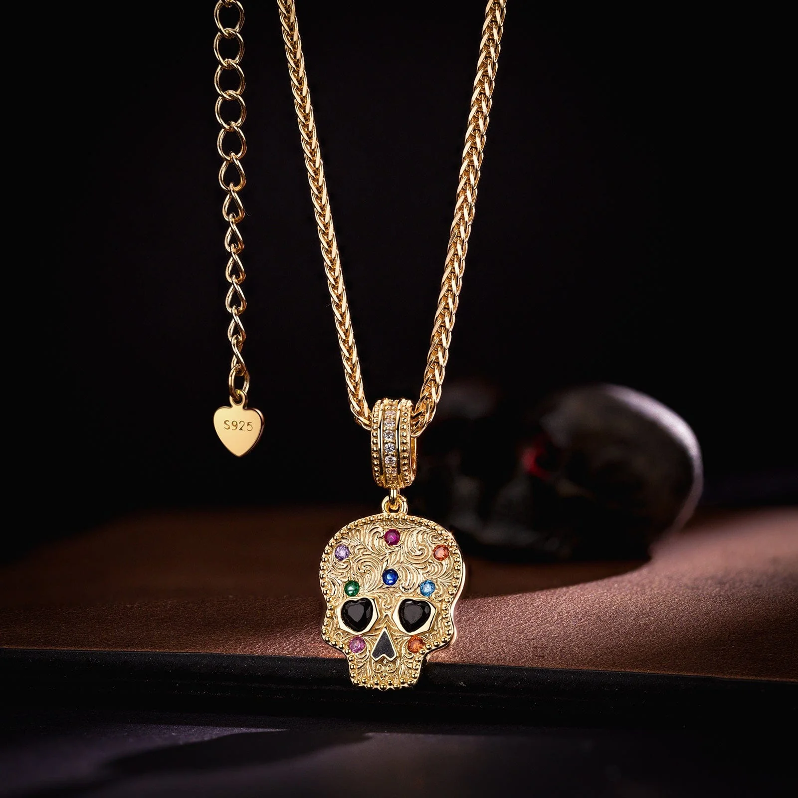 Heart-Eyed Skull Tarnish-resistant Silver Dangle Charms With Enamel In 14K Gold Plated - Image 6