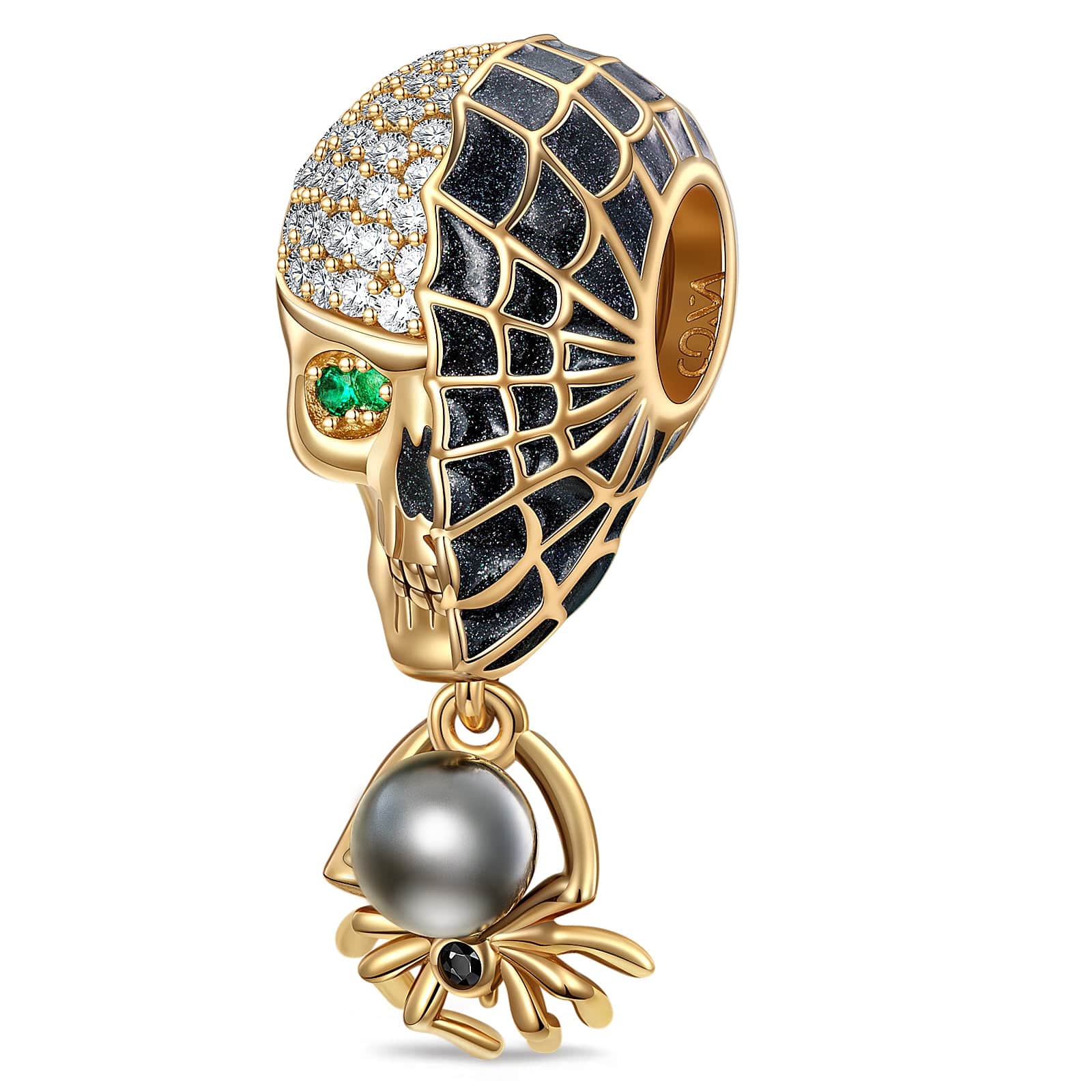Spider Skull Tarnish-resistant Silver Dangle Charms With Enamel In 14K Gold Plated - Image 2