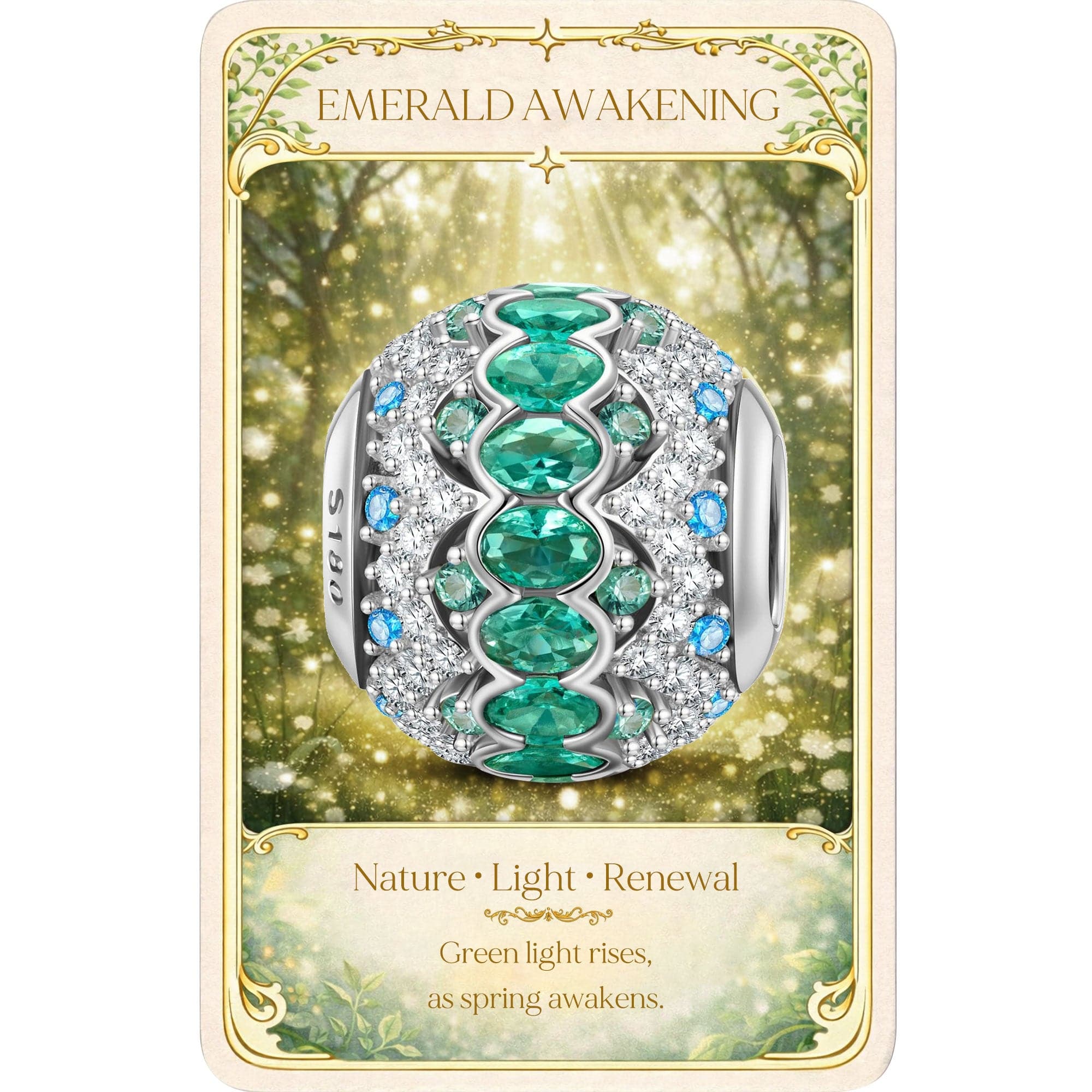 Radiant Emerald Festivity Tarnish-resistant Silver Charms In White Gold Plated - Image 2