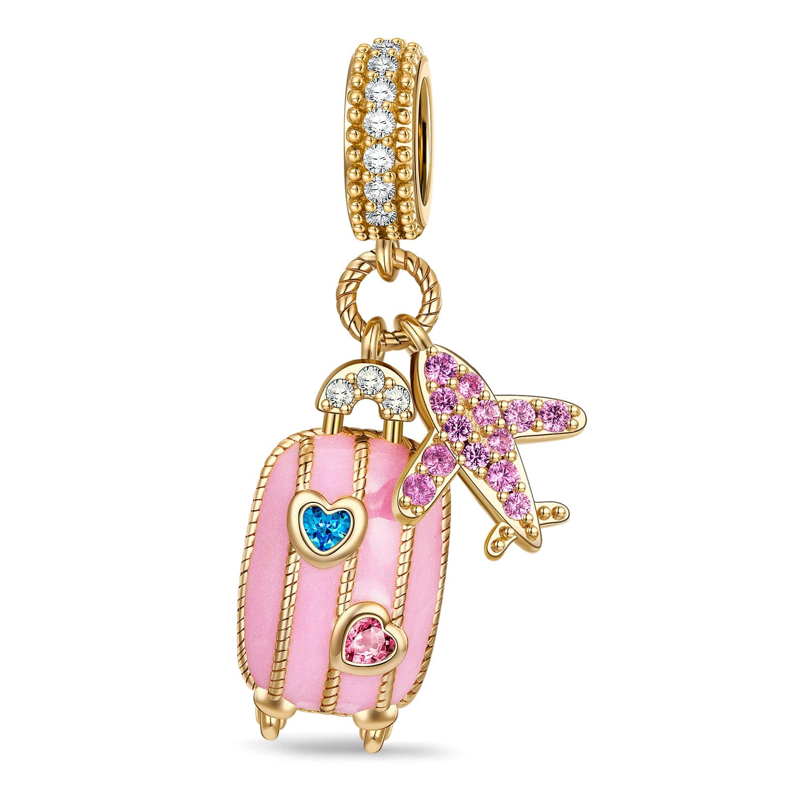 Globe Trotter Tarnish-resistant Silver Dangle Charms With Enamel In 14K Gold Plated