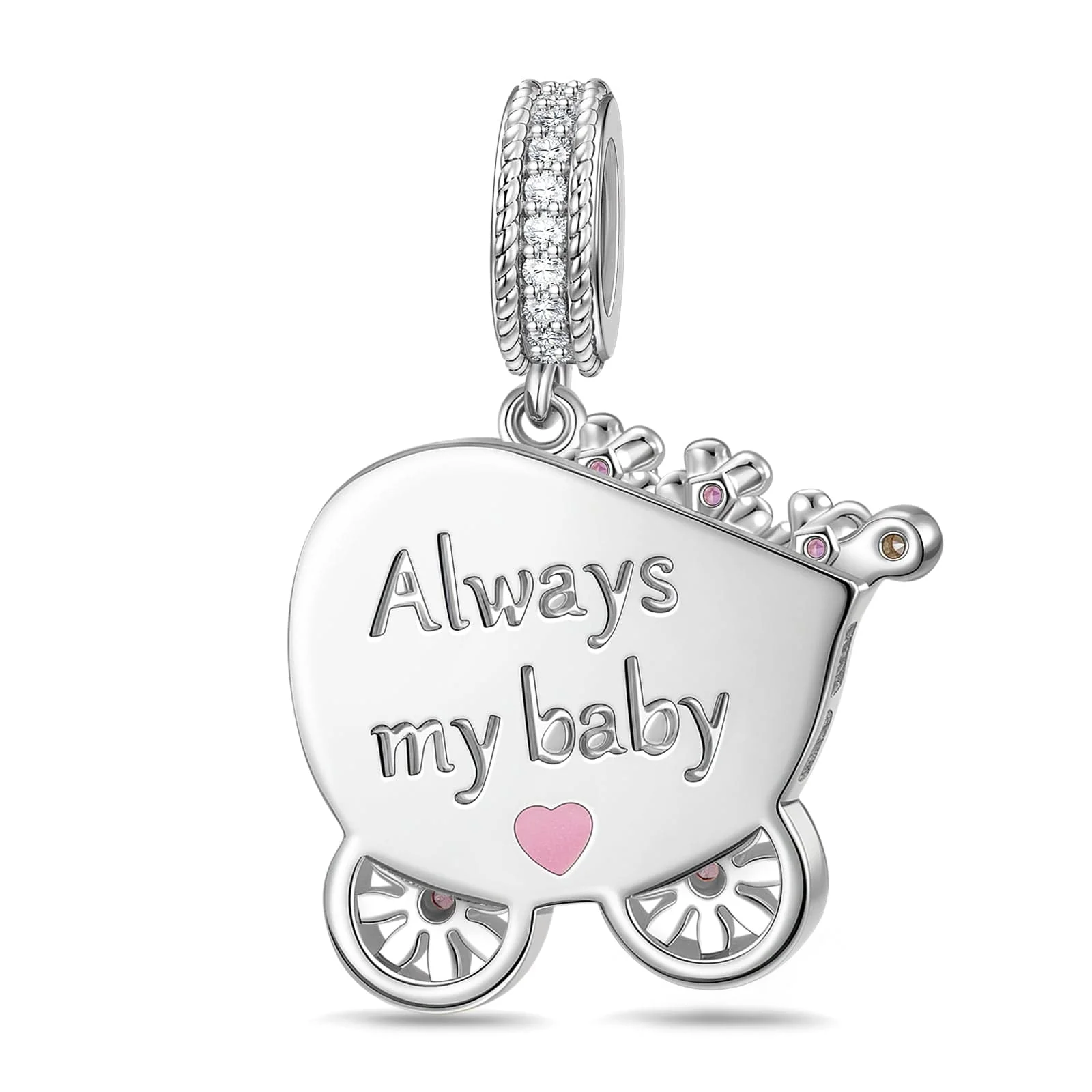 Always My Baby Tarnish-resistant Silver Dangle Charms In White Gold Plated - Image 2