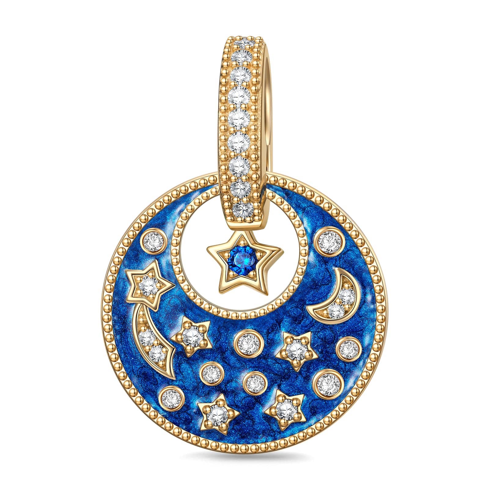 Stellar Encompass Tarnish-resistant Silver Dangle Charms With Enamel In 14K Gold Plated