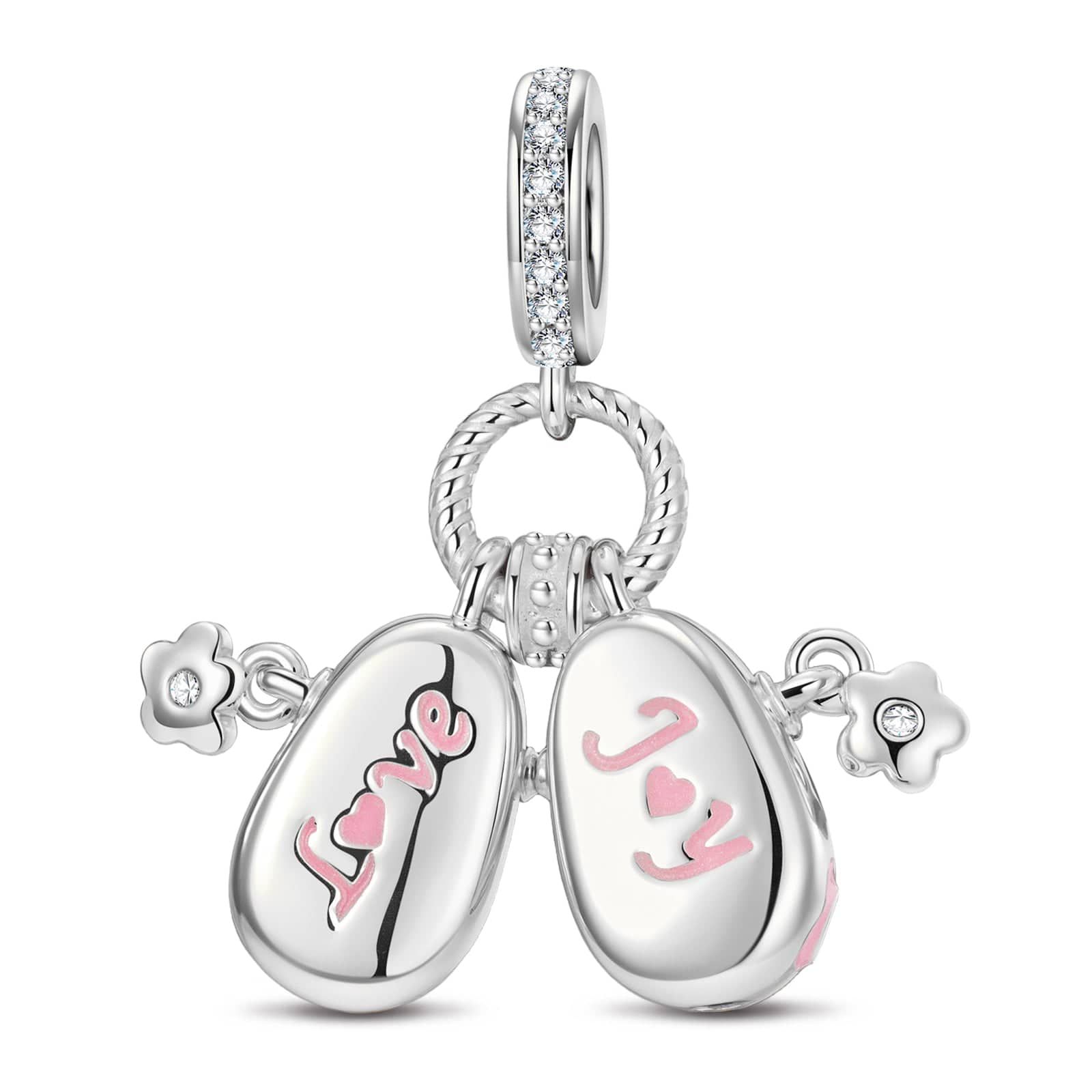 Adorable Baby Shoes Tarnish-resistant Silver Dangle Charms With Enamel In White Gold Plated - Image 2