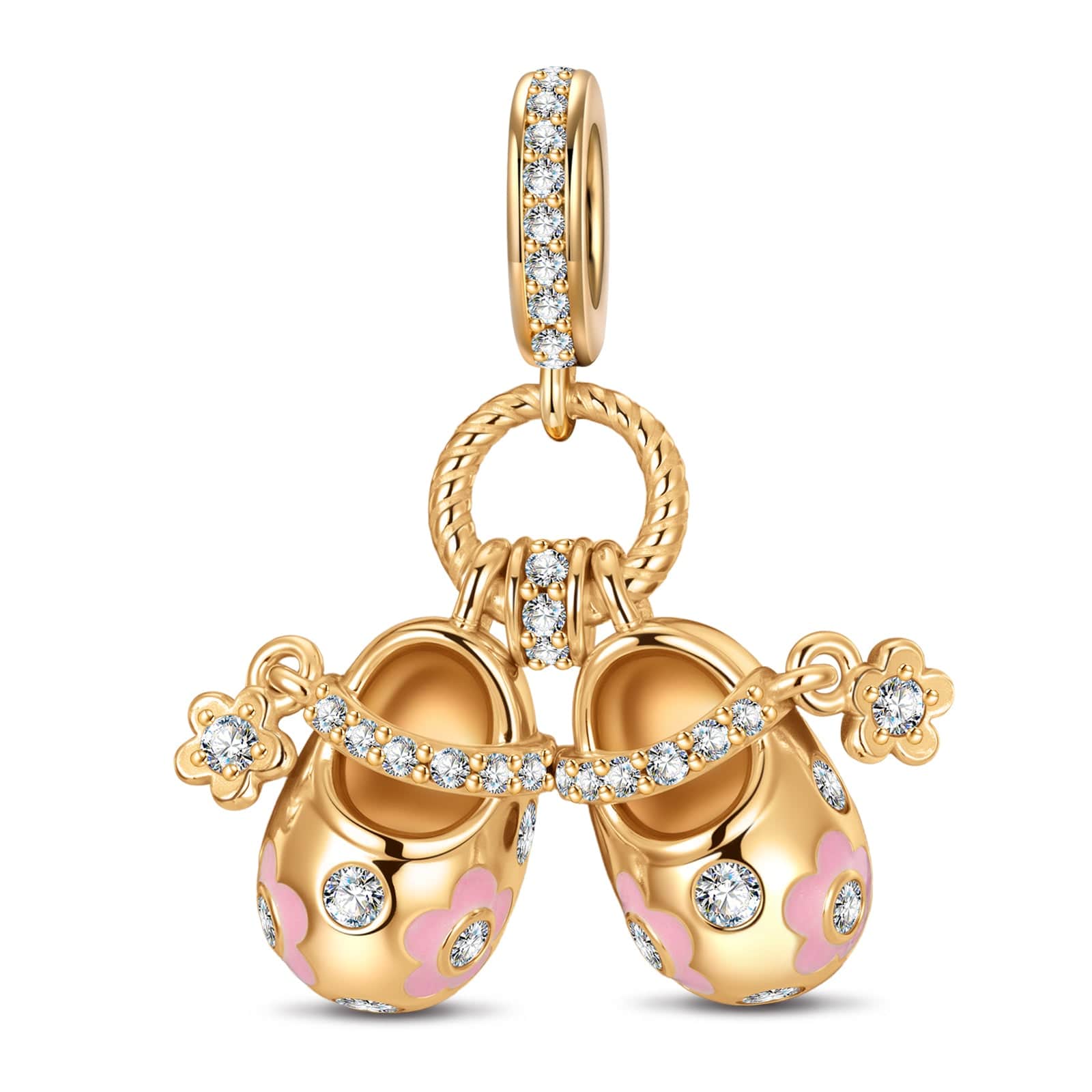 Adorable Baby Shoes Tarnish-resistant Silver Dangle Charms With Enamel In 14K Gold Plated