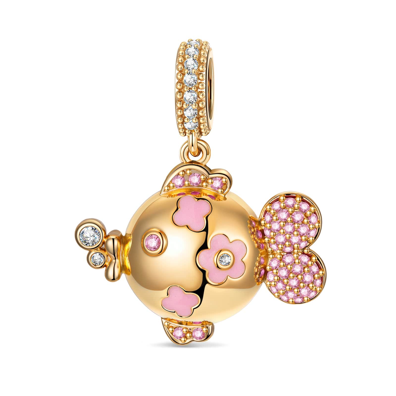 Adorable Fish Tarnish-resistant Silver Dangle Charms With Enamel In 14K Gold Plated