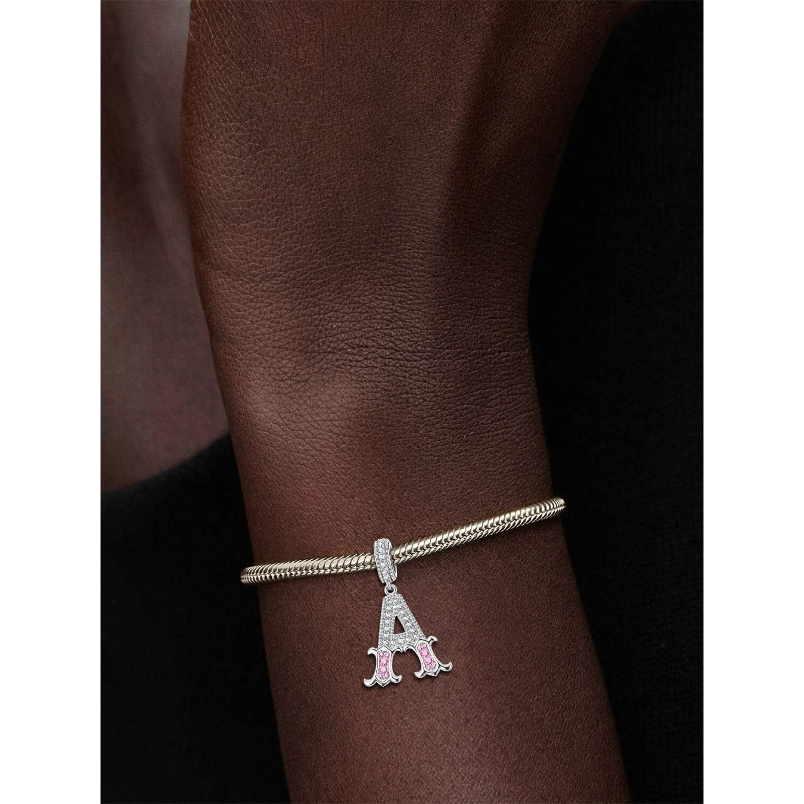 Letter A Tarnish-resistant Silver Dangle Charms In White Gold Plated - Image 2