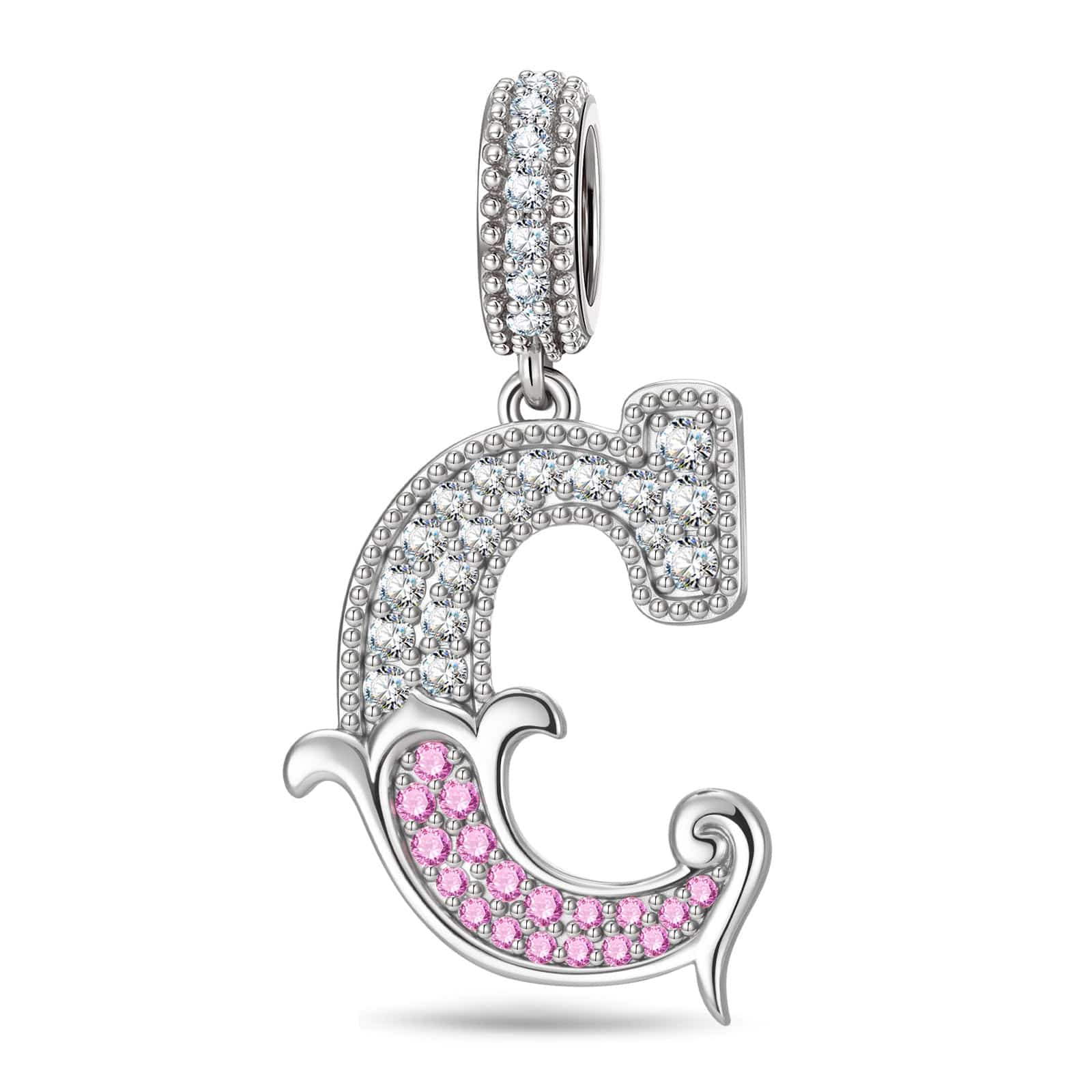 Letter C Tarnish-resistant Silver Dangle Charms In White Gold Plated