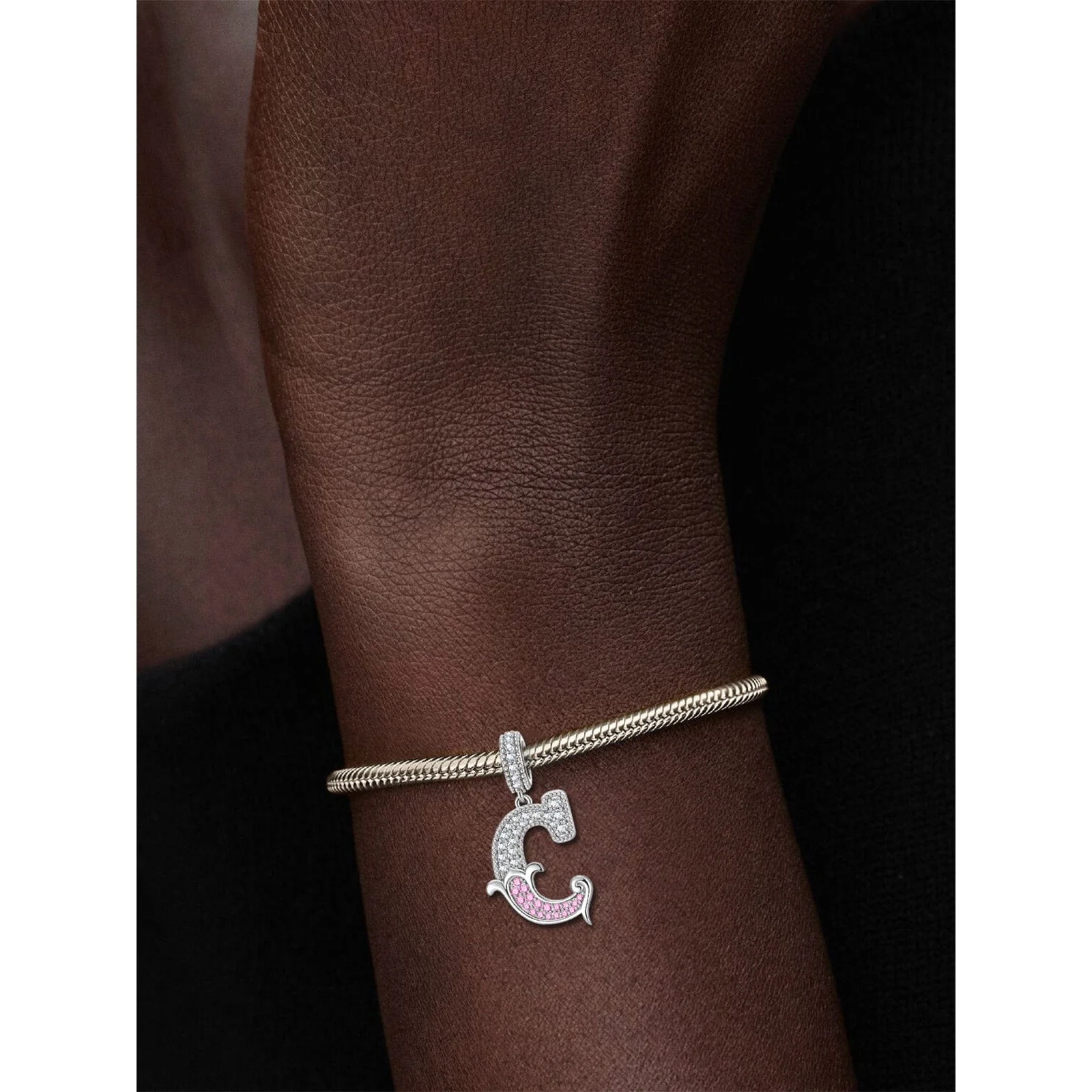 Letter C Tarnish-resistant Silver Dangle Charms In White Gold Plated - Image 2
