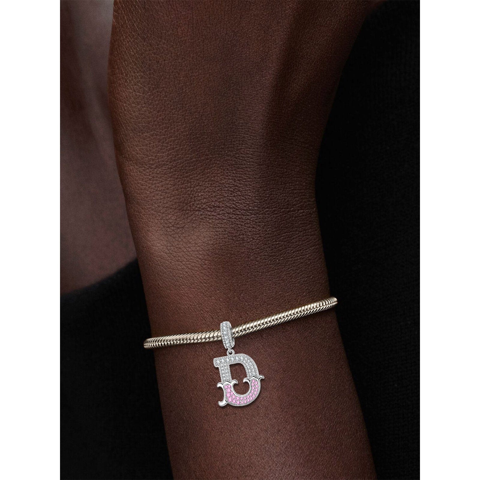 Letter D Tarnish-resistant Silver Dangle Charms In White Gold Plated - Image 2