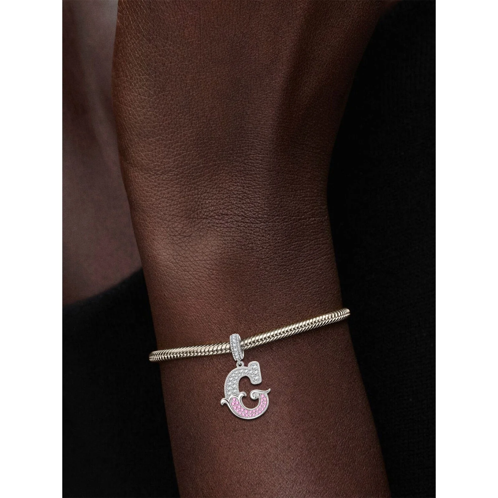 Letter G Tarnish-resistant Silver Dangle Charms In White Gold Plated - Image 2