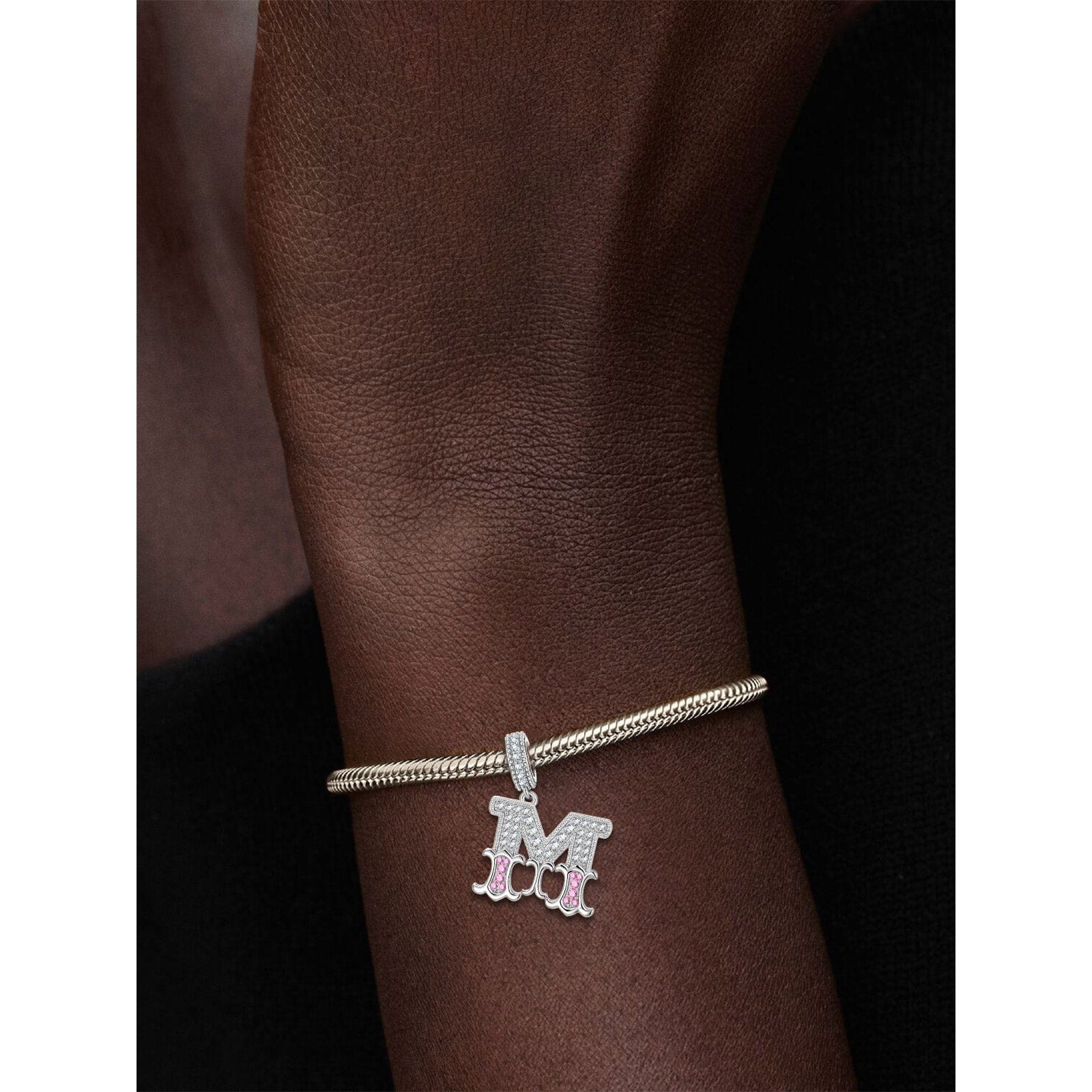 Letter M Tarnish-resistant Silver Dangle Charms In White Gold Plated - Image 2