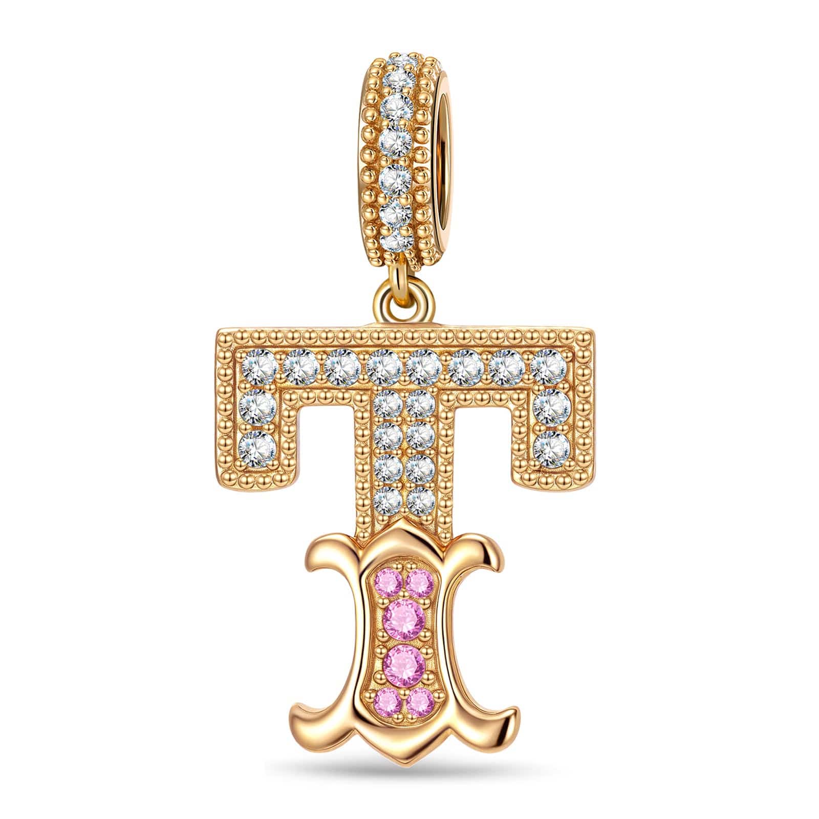 Letter T Tarnish-resistant Silver Dangle Charms In 14K Gold Plated