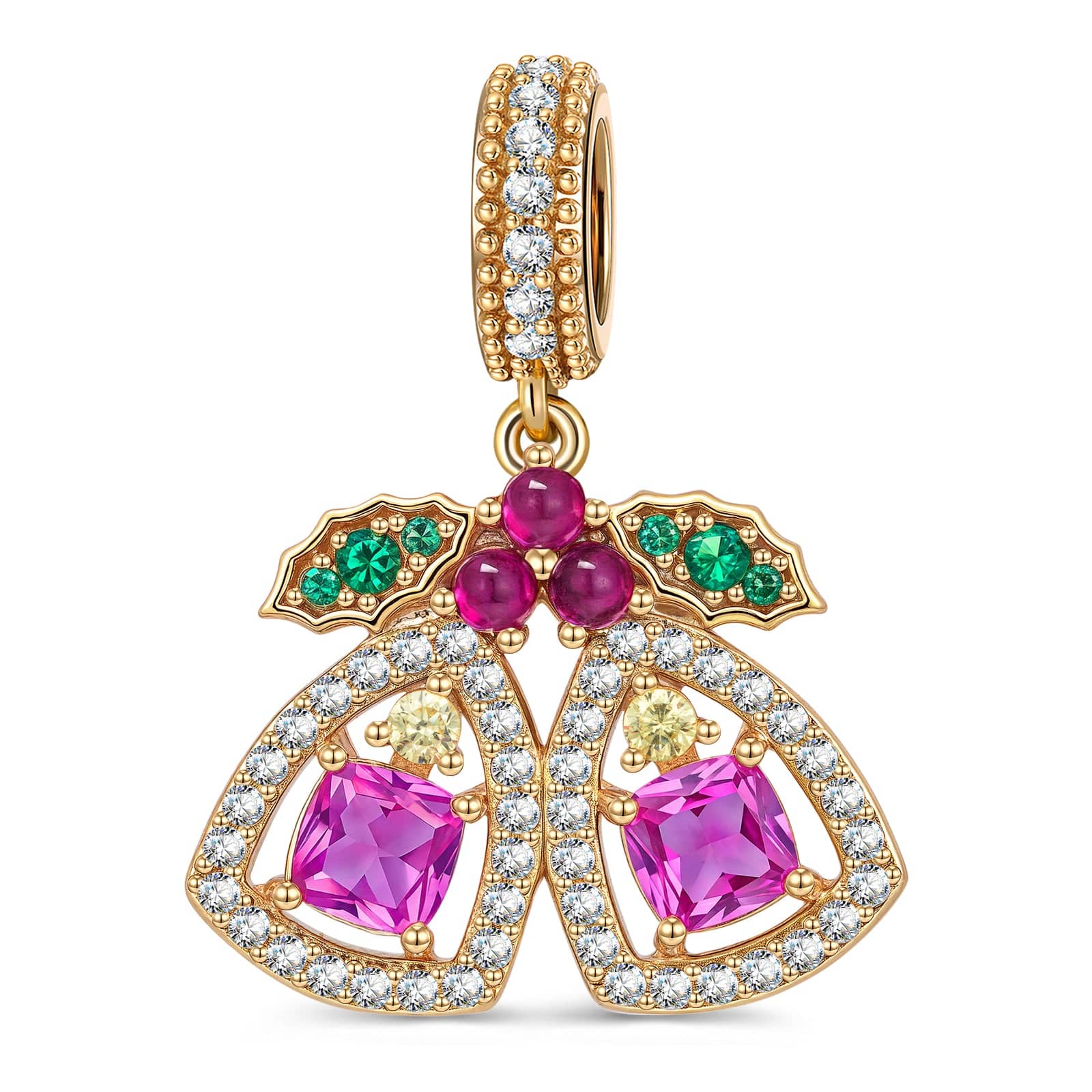 Christmas Bloom Bells Tarnish-resistant Silver Dangle Charms In 14K Gold Plated