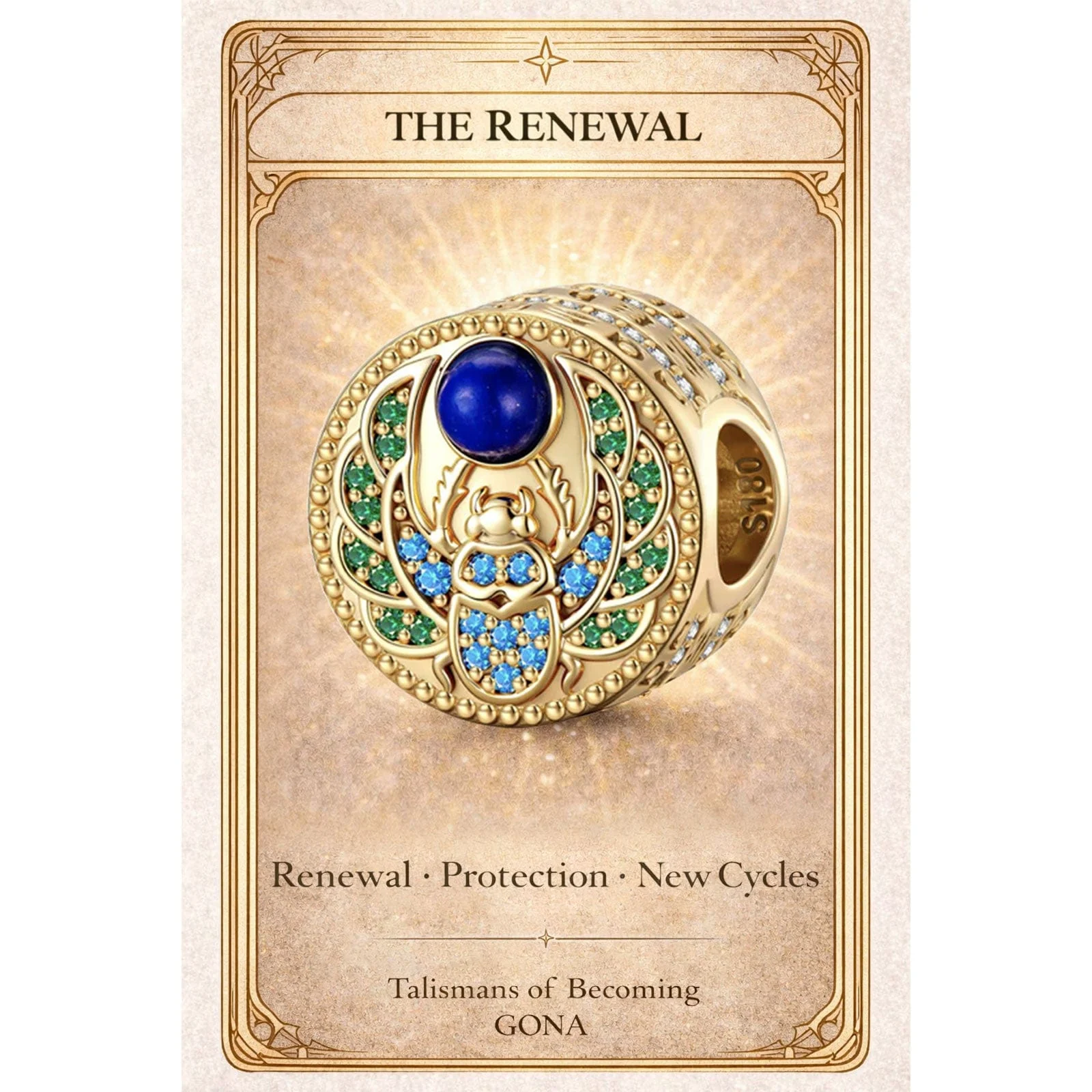 Natural Lapis Lazuli Guarding Spirit Talisman Charm - 14K Gold-Plated Tarnish-resistant Silver - Image 2
