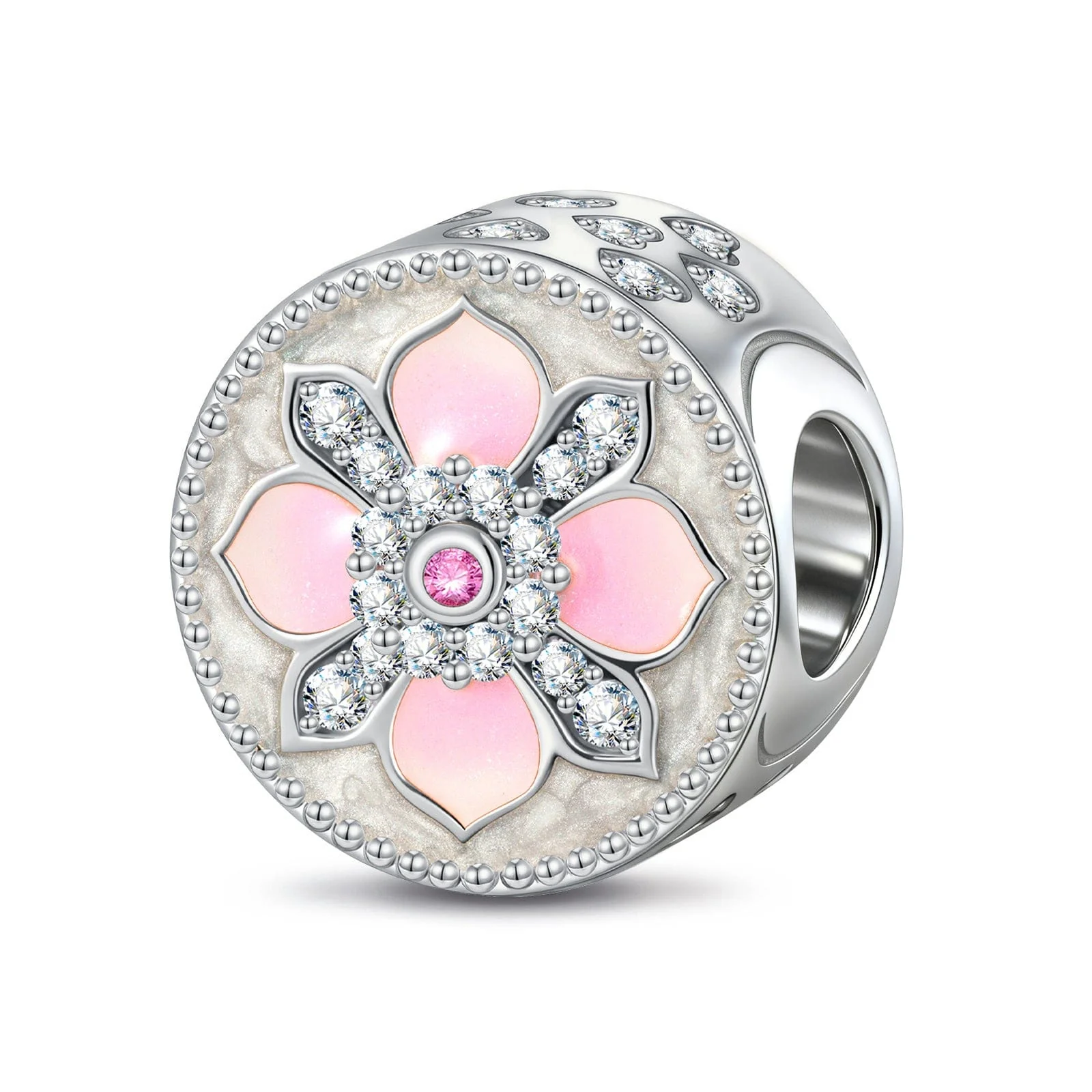 Petal Perfection Tarnish-resistant Silver Charms With Enamel In White Gold Plated
