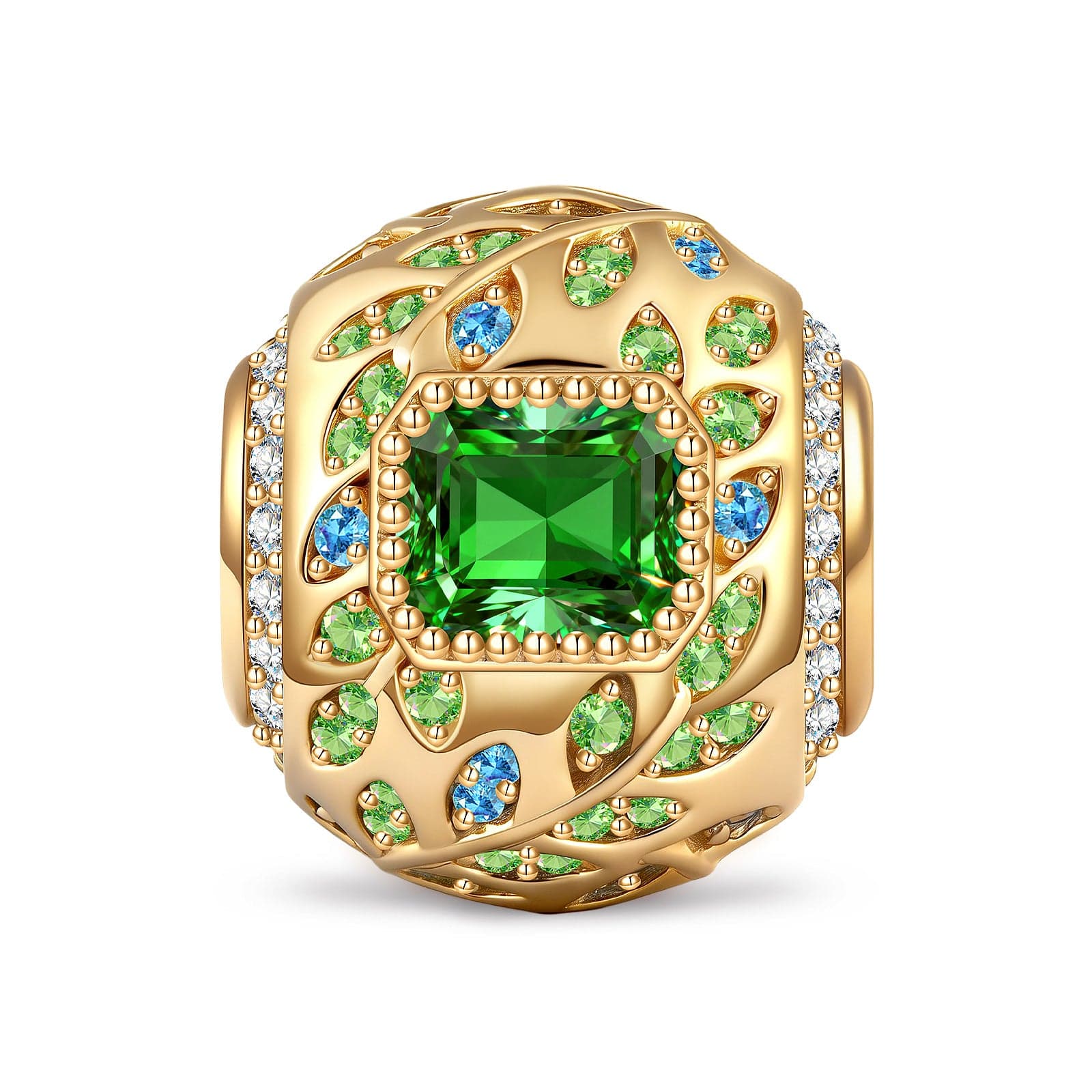 Deep Green Sprig Locket Tarnish-resistant Silver Charms In 14K Gold Plated