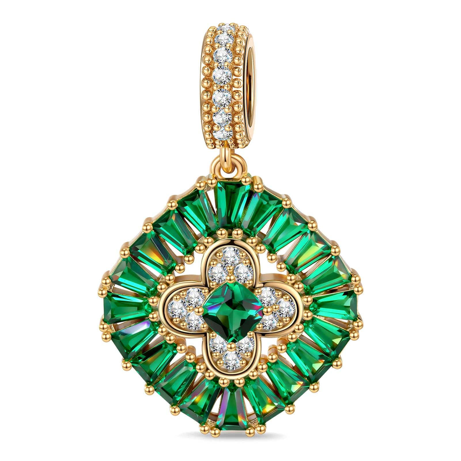 Mint Clover Petal Tarnish-resistant Silver Dangle Charms In 14K Gold Plated