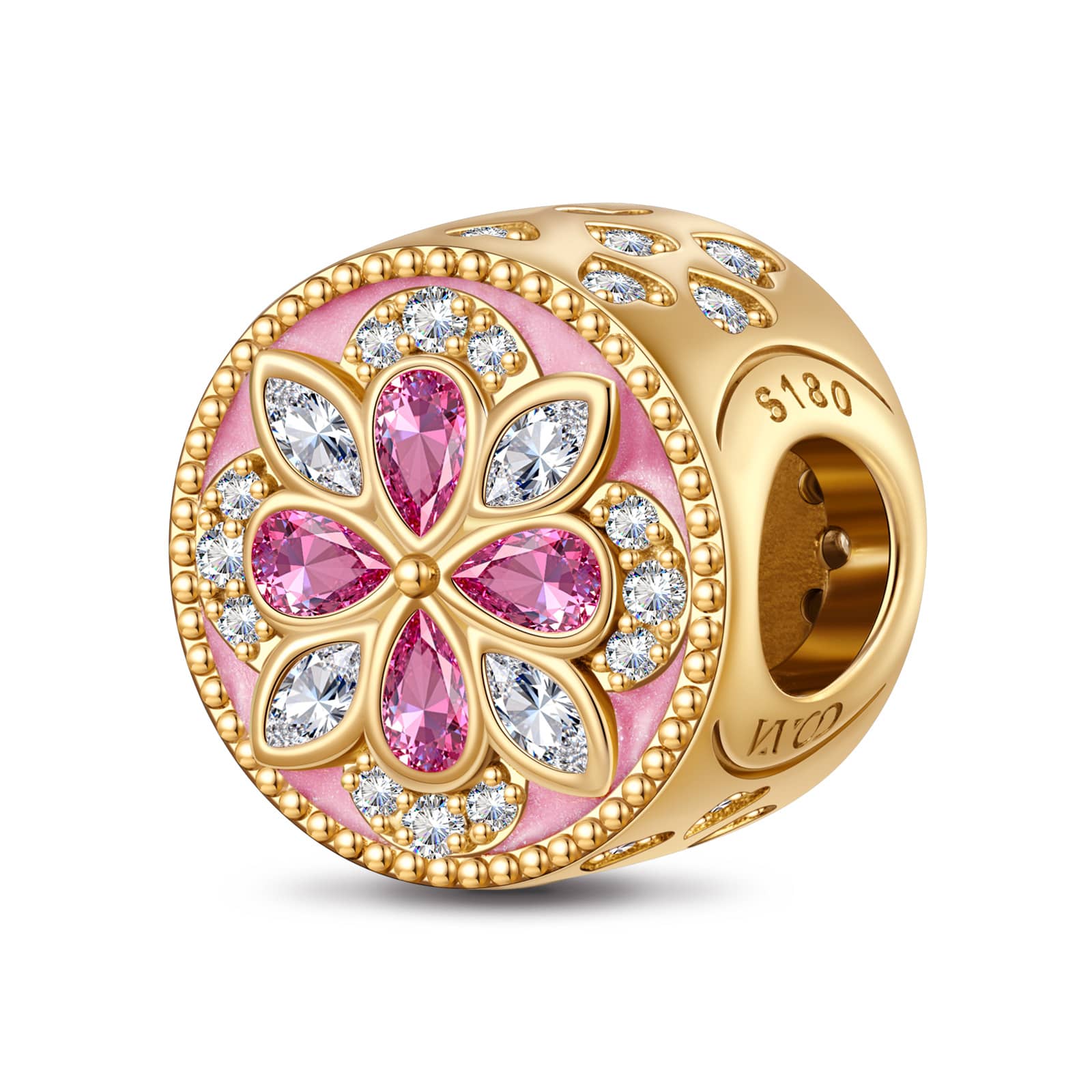 Pink Daisy Bloom Tarnish-resistant Silver Charms In 14K Gold Plated